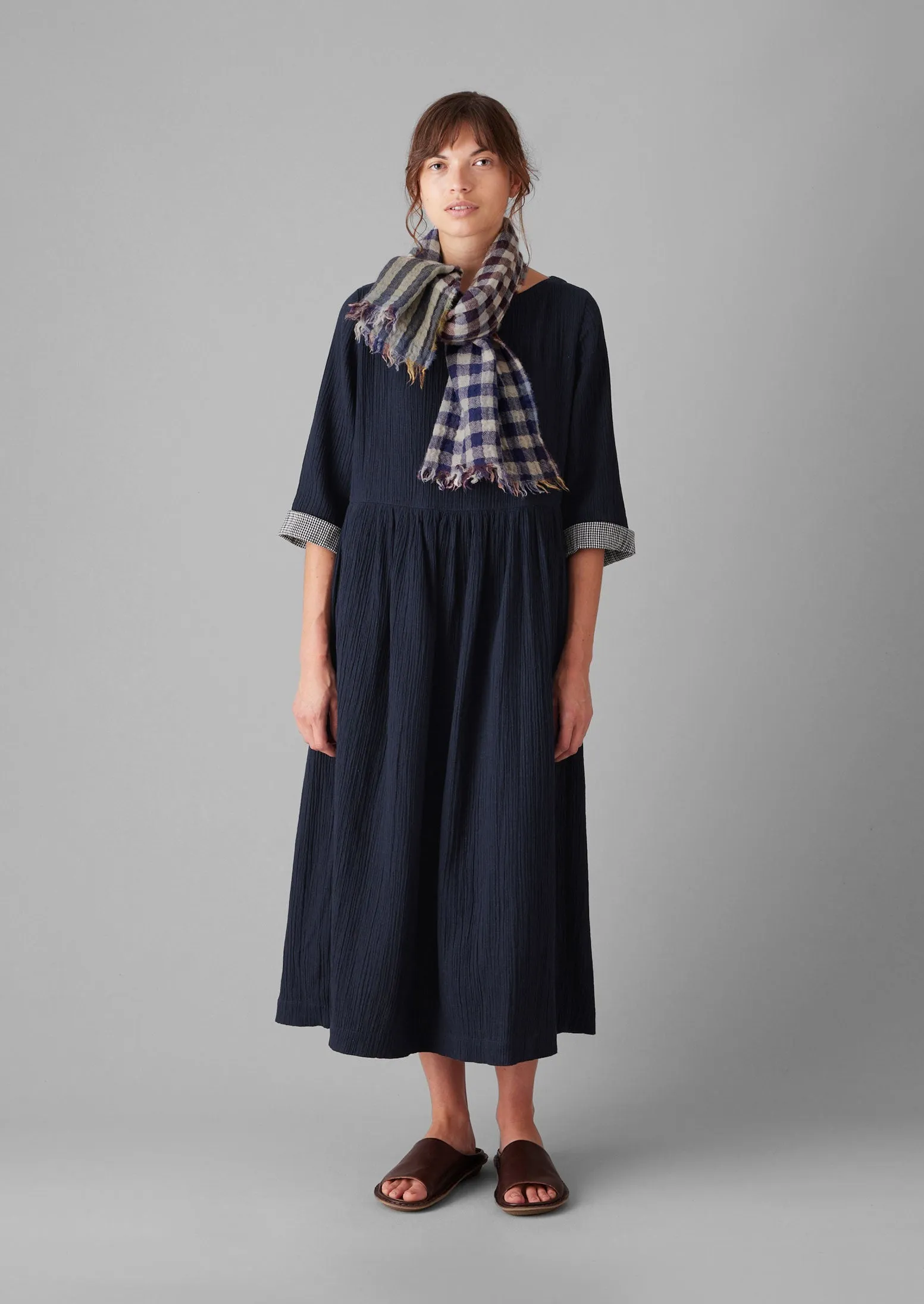 Dual Check Handwoven Knot Scarf | Earth/Multi sold by TOAST product image thumbnail 3