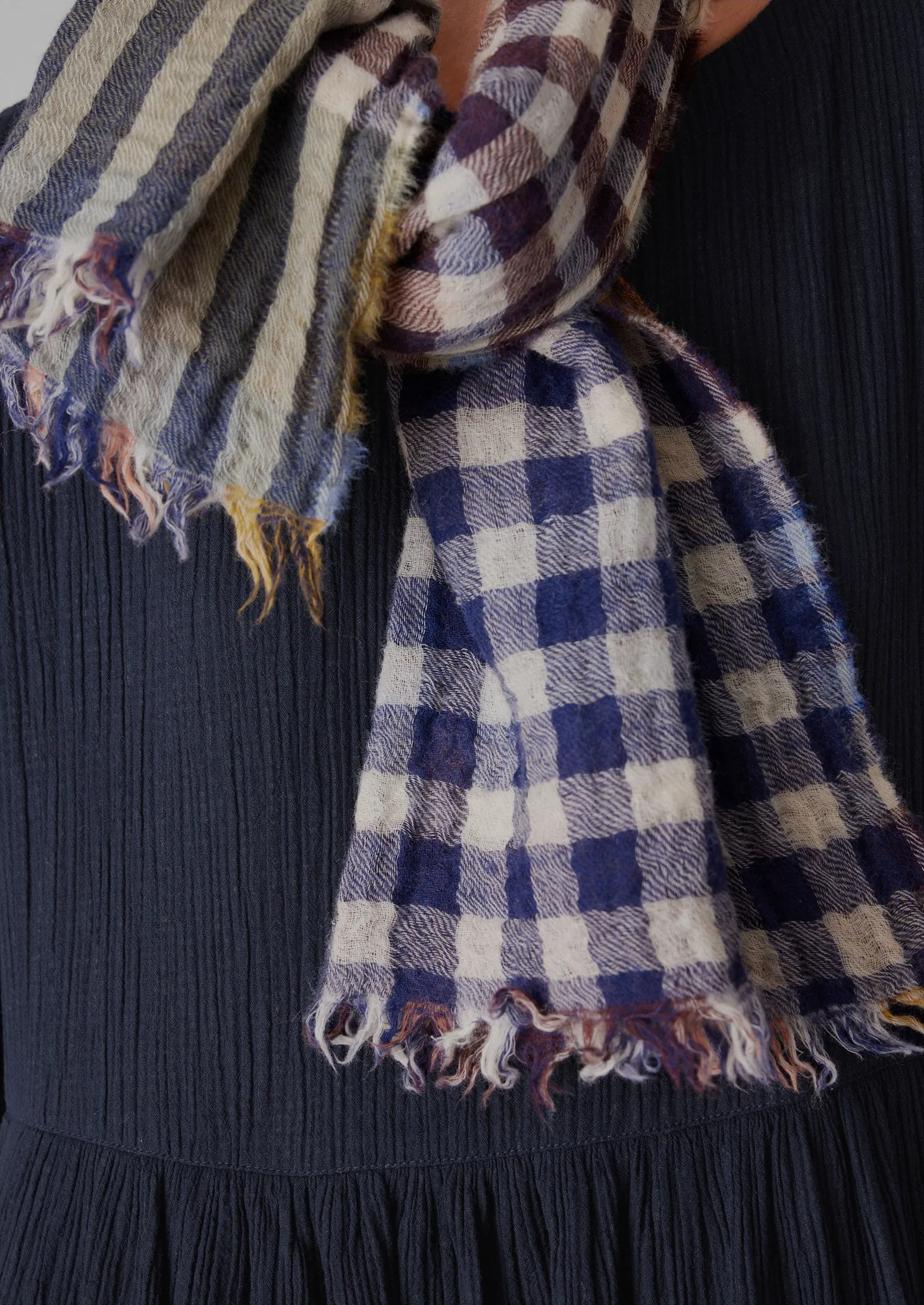 Dual Check Handwoven Knot Scarf | Earth/Multi sold by TOAST product image thumbnail 2