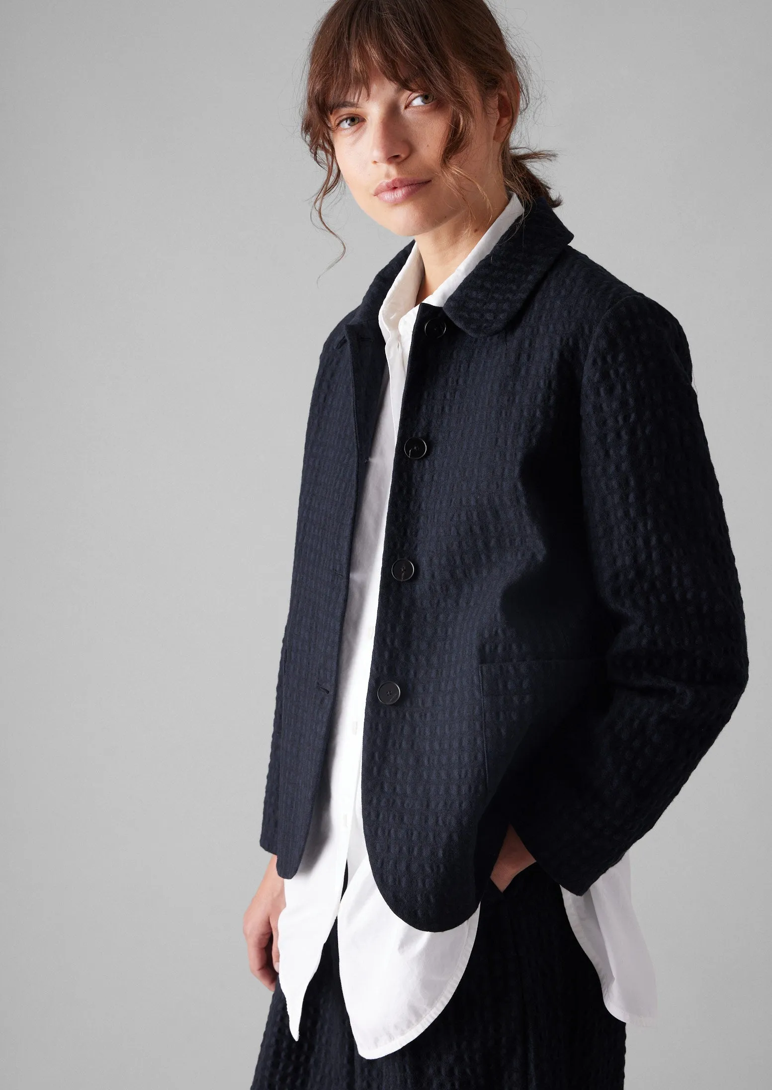 Cotton Wool Herringbone Jacket | Navy sold by TOAST product image thumbnail 4