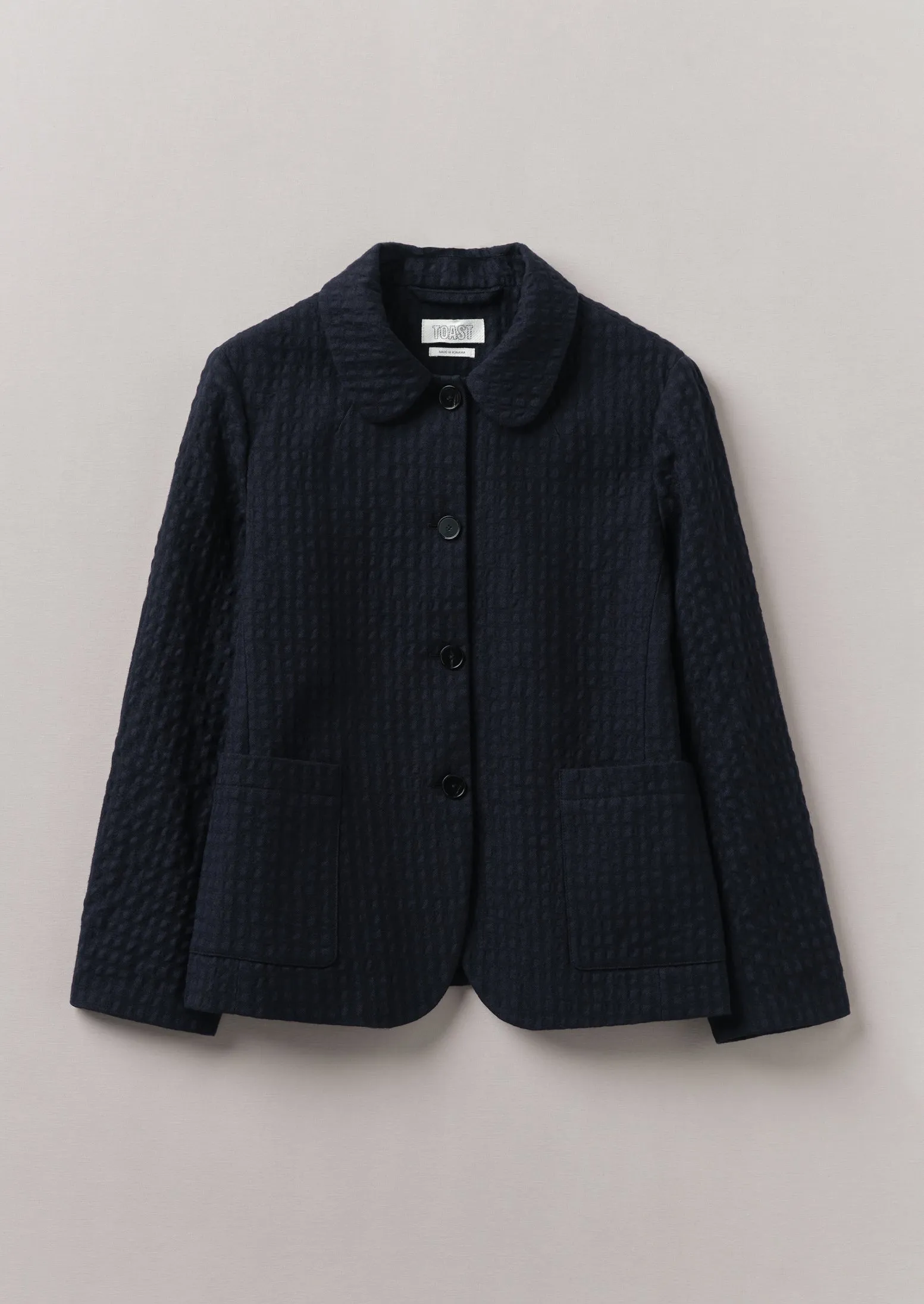 Cotton Wool Herringbone Jacket | Navy sold by TOAST