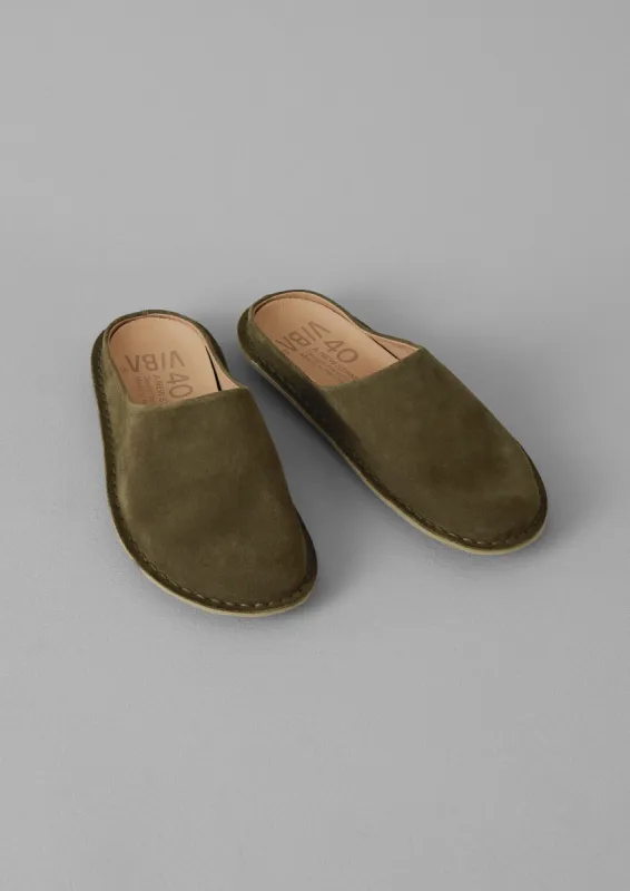 Vibae Roma Suede Mules | Olive sold by TOAST