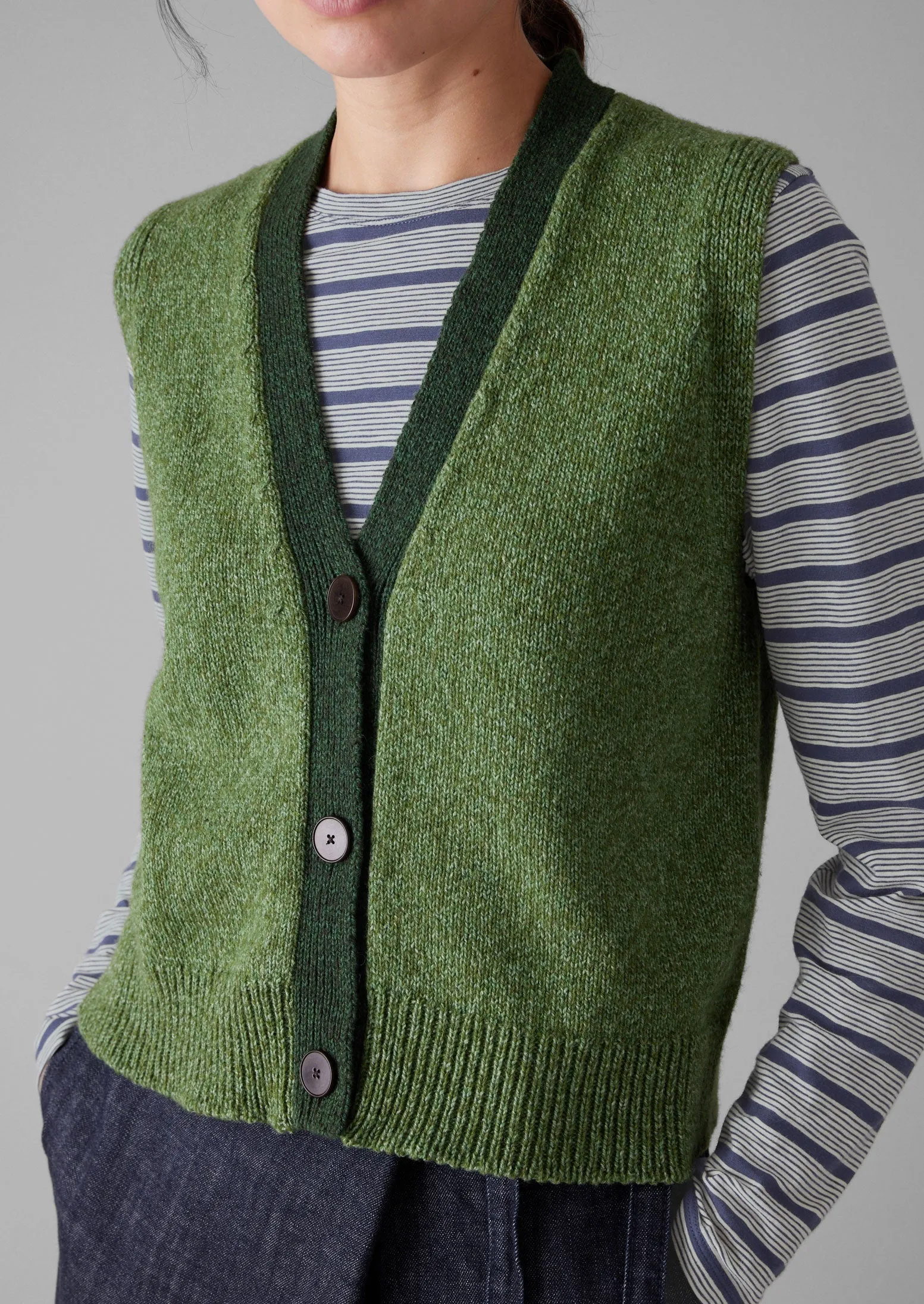 V-Neck Marled Wool Cotton Tank | Leaf Green/Forest sold by TOAST product image thumbnail 2