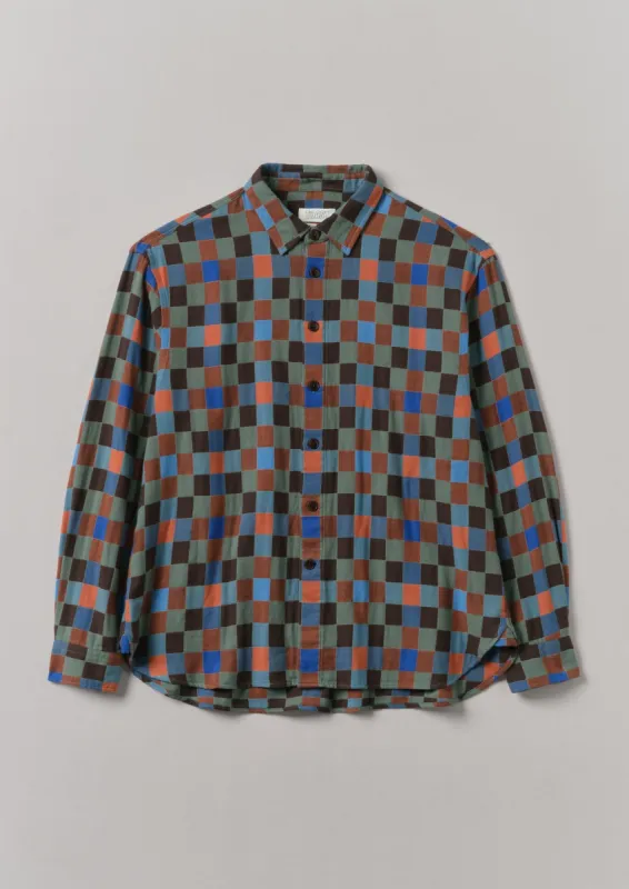 Cubic Check Cotton Shirt | Blue/Bordo sold by TOAST