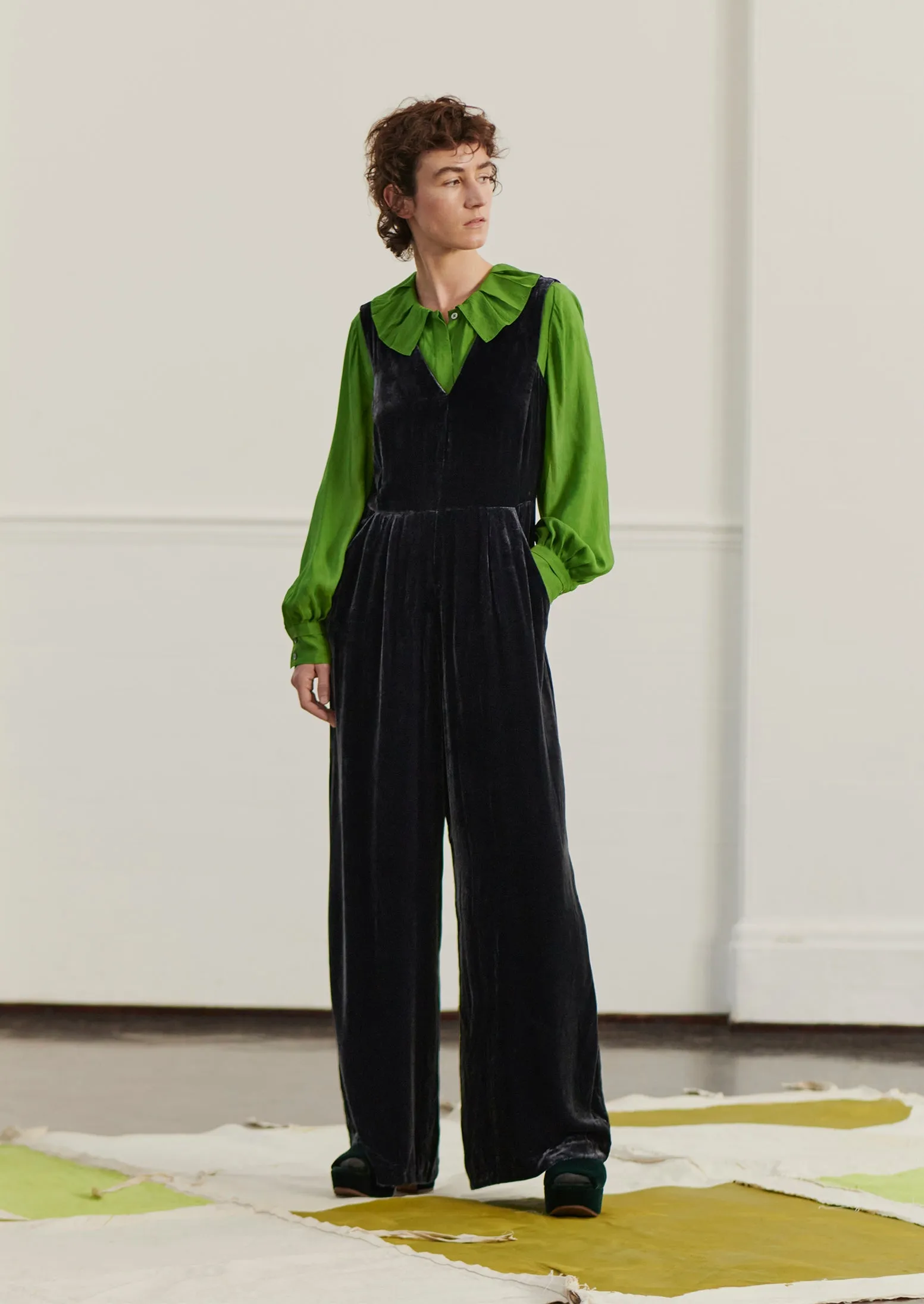 Silk Velvet Wide Leg Jumpsuit | Obsidian sold by TOAST product image thumbnail 2
