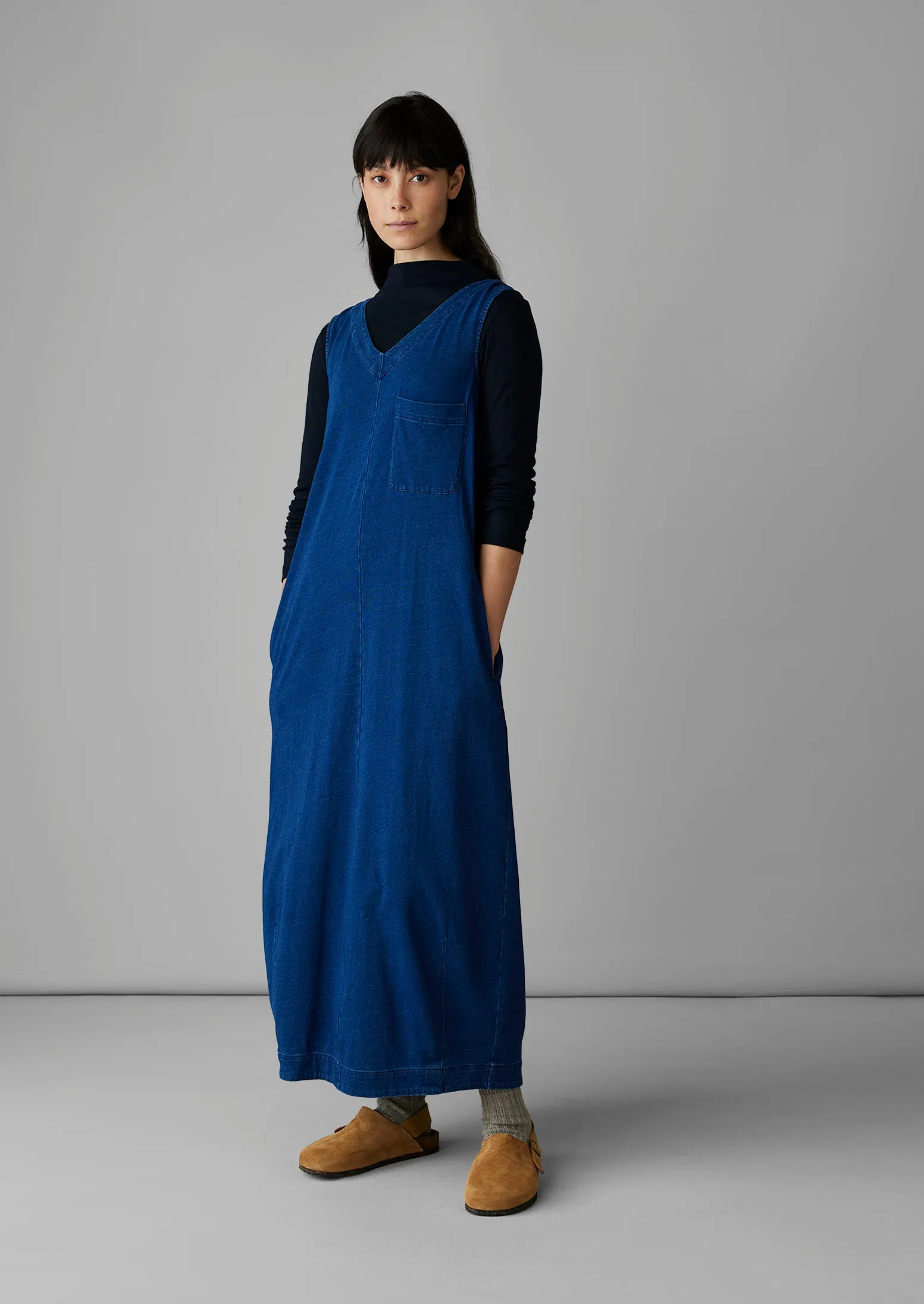 Cotton Jersey V-Neck Dress | Washed Indigo sold by TOAST product image thumbnail 2