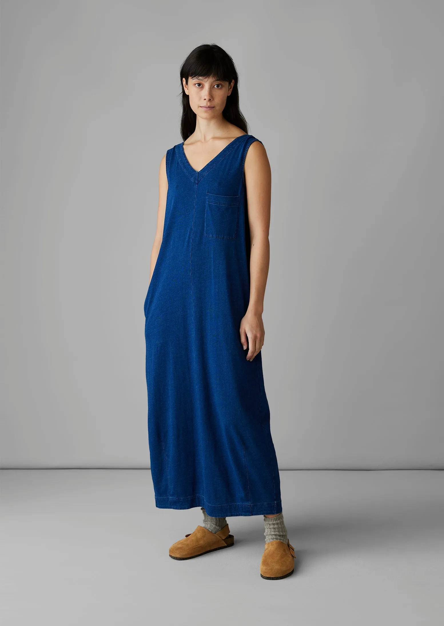 Cotton Jersey V-Neck Dress | Washed Indigo sold by TOAST product image thumbnail 3