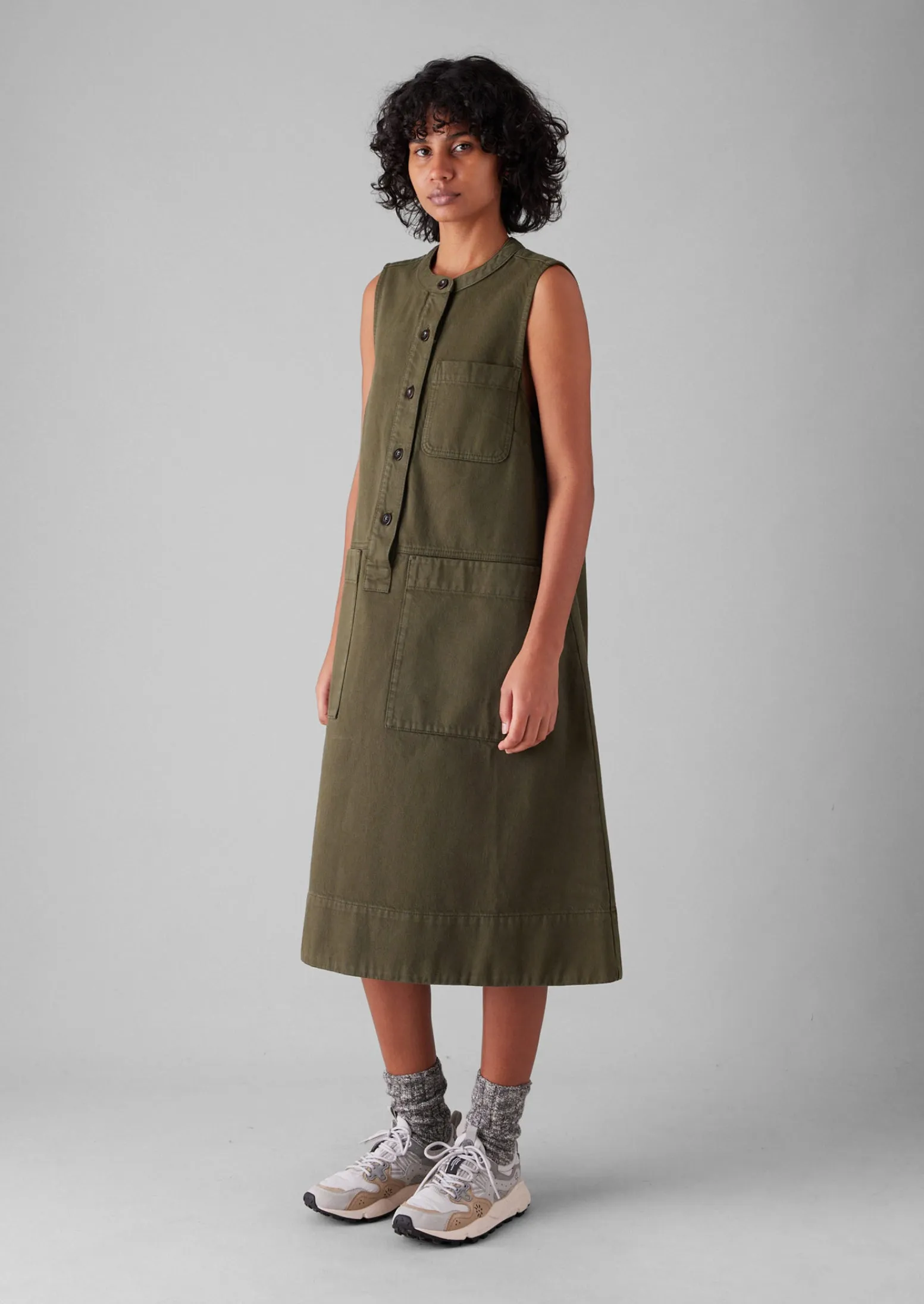 Garment Dyed Sleeveless Tunic Dress | Sap Green sold by TOAST product image thumbnail 4