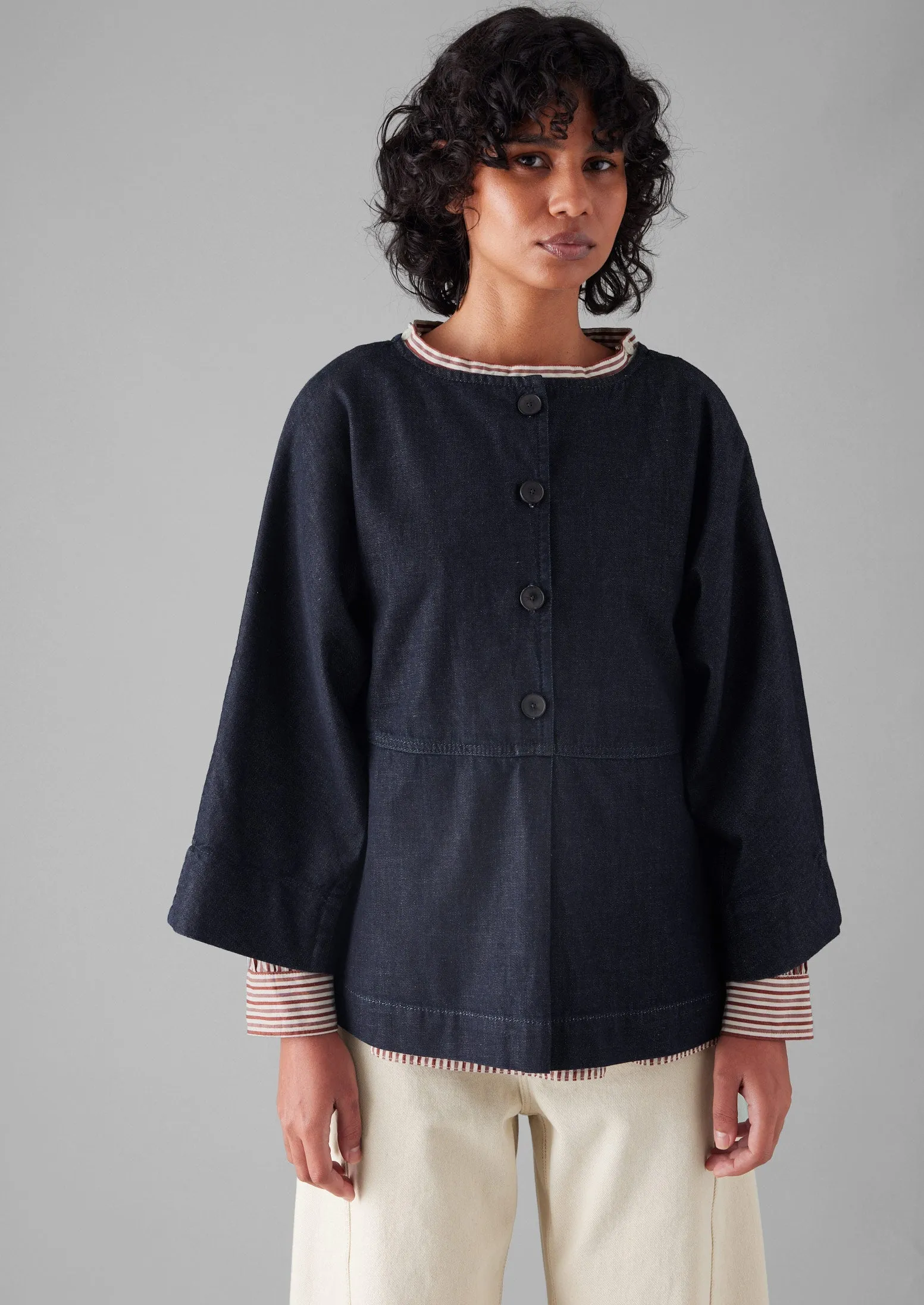 Half Placket Cotton Denim Smock | Indigo sold by TOAST product image thumbnail 4