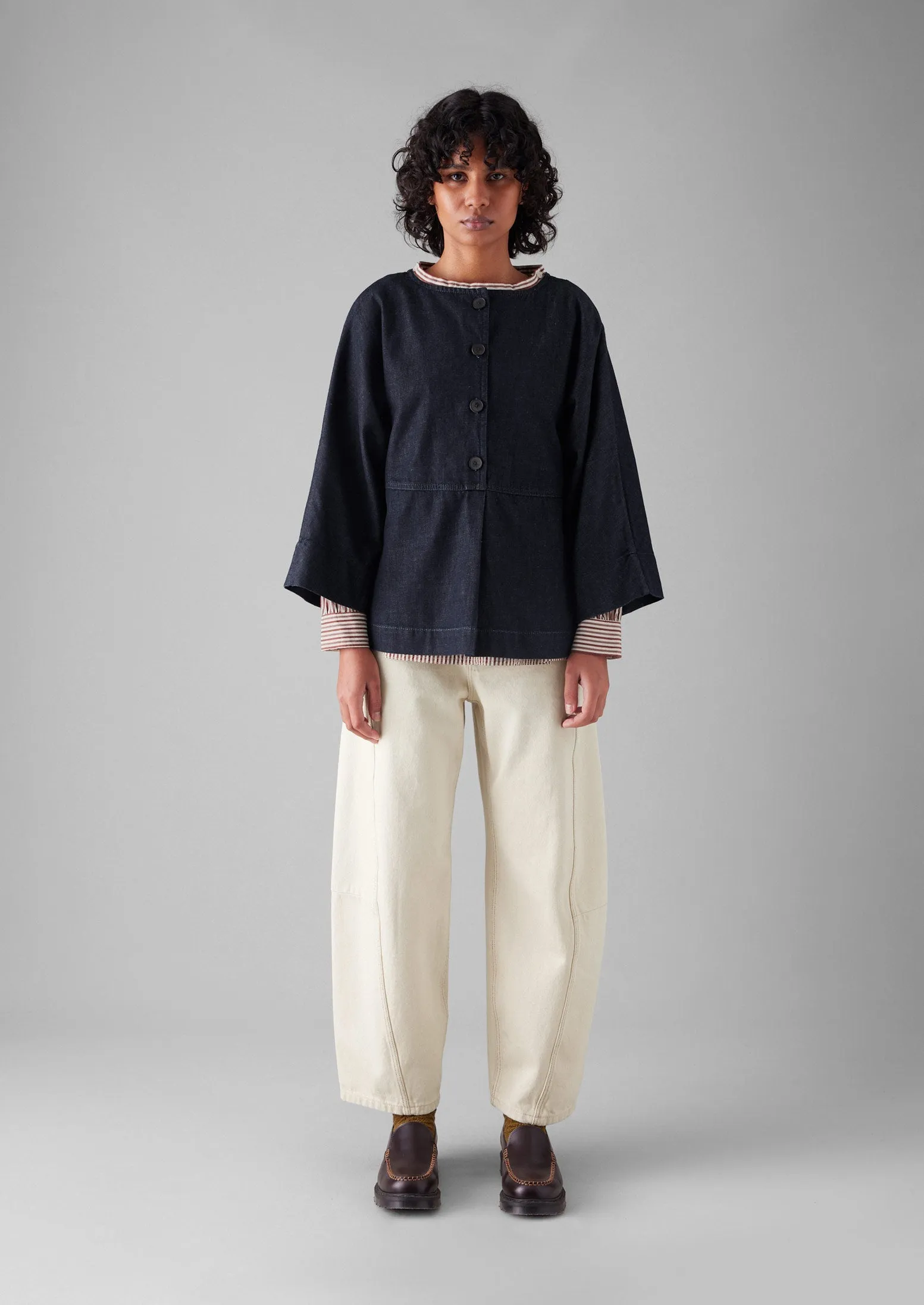 Half Placket Cotton Denim Smock | Indigo sold by TOAST product image thumbnail 3