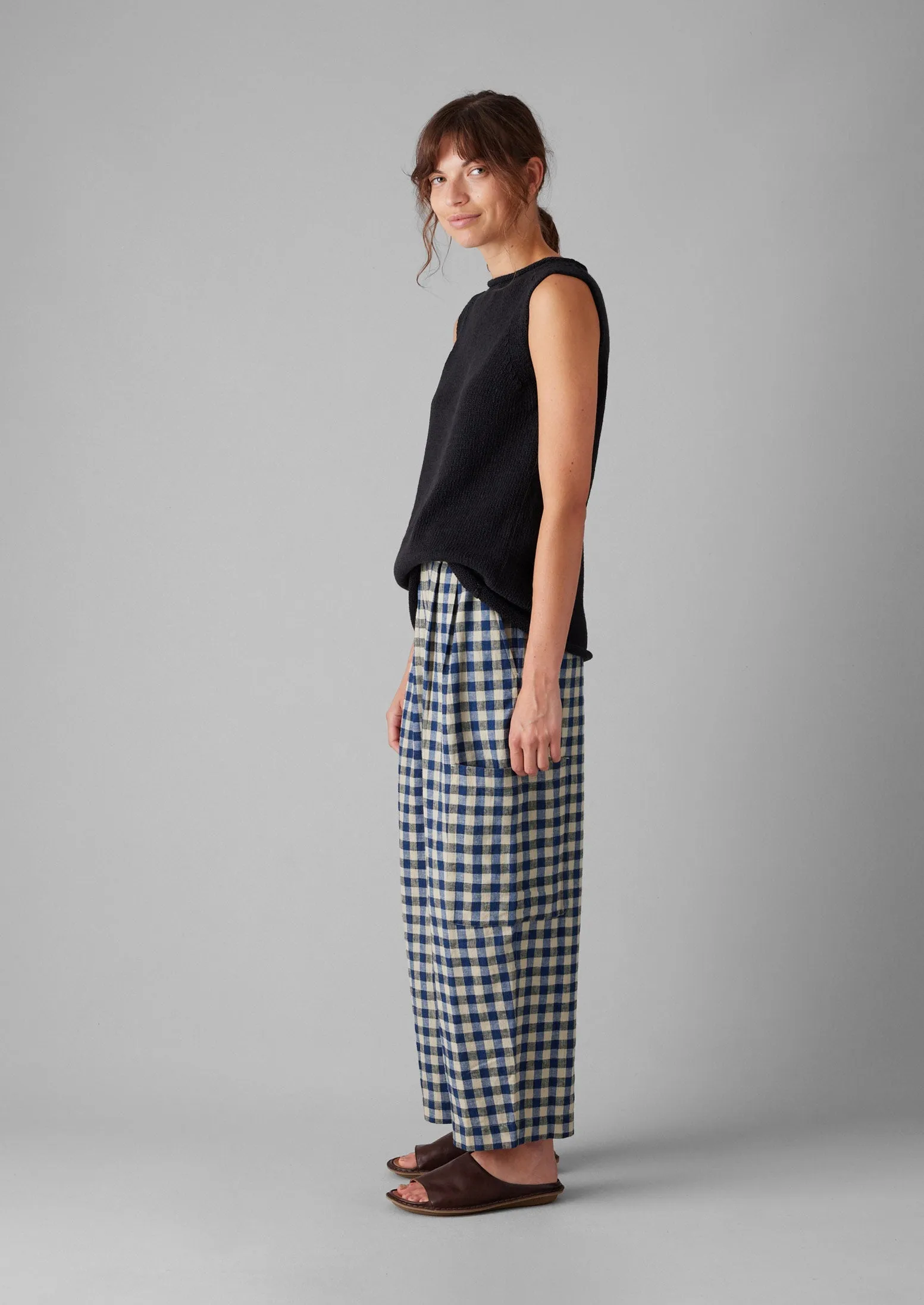 Gingham Linen Patch Pocket Trousers | Denim Blue sold by TOAST product image thumbnail 2