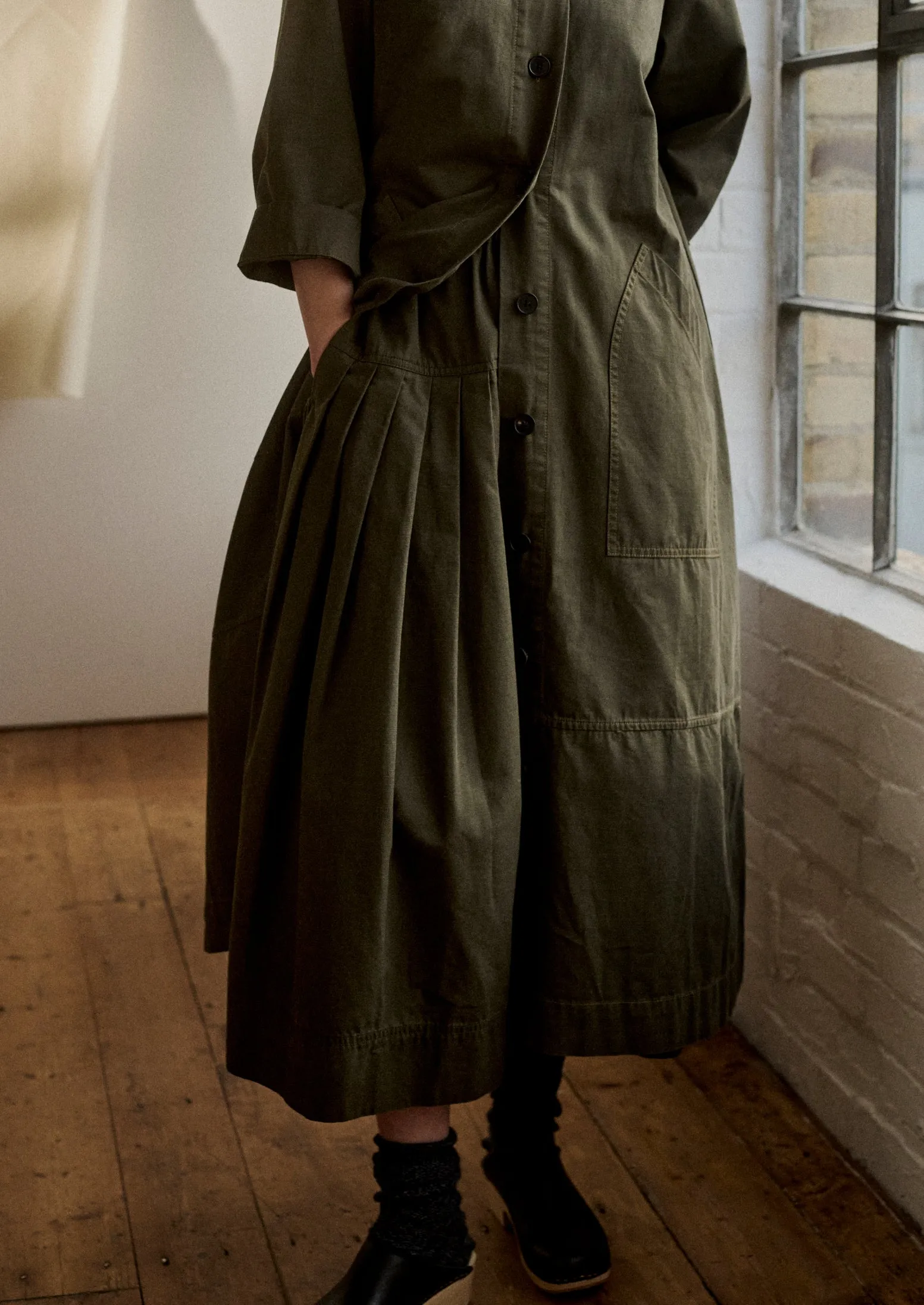 Pleated Organic Cotton Skirt | Duffle Green sold by TOAST product image thumbnail 2