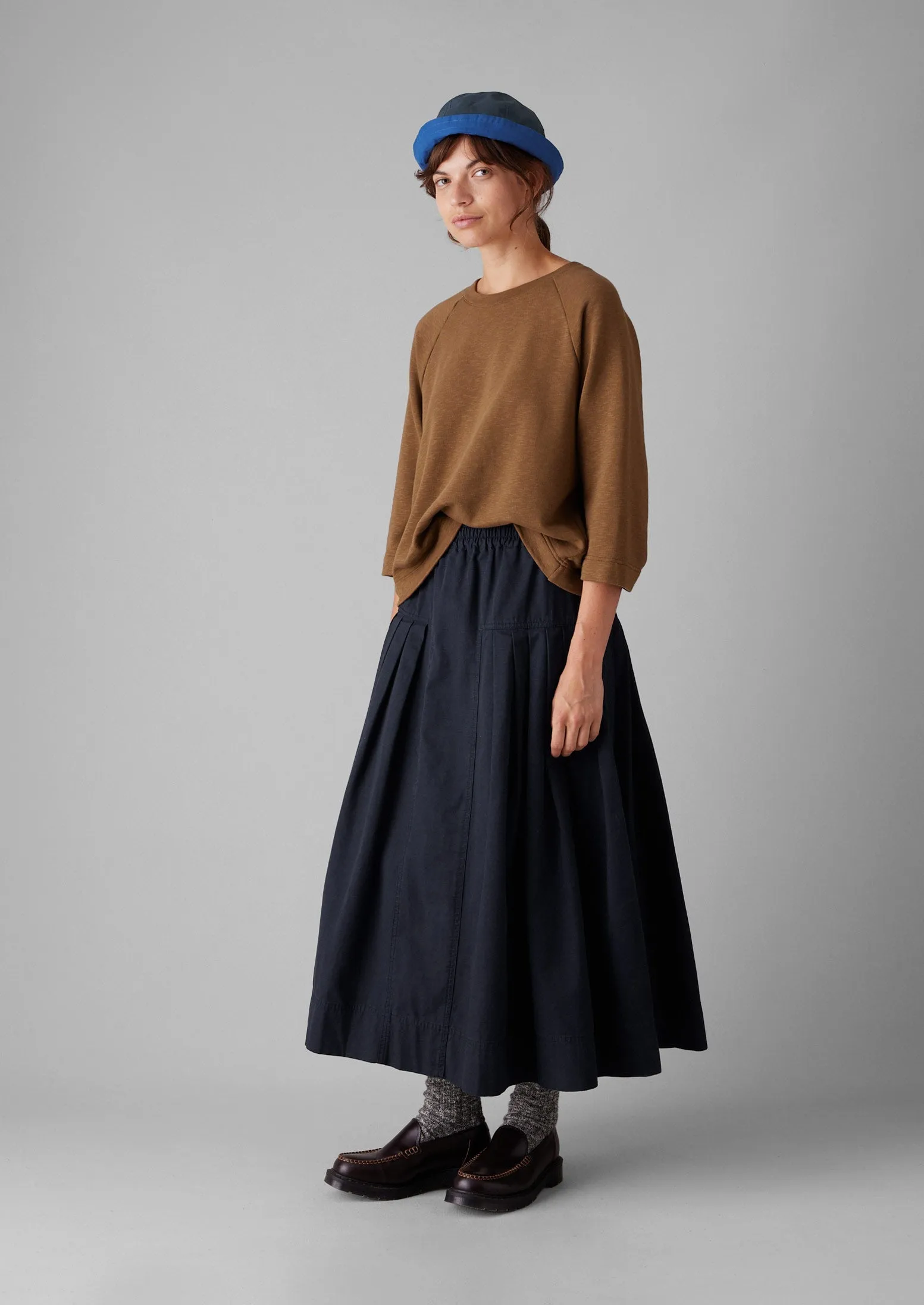 Pleated Organic Cotton Skirt | Navy sold by TOAST product image thumbnail 2
