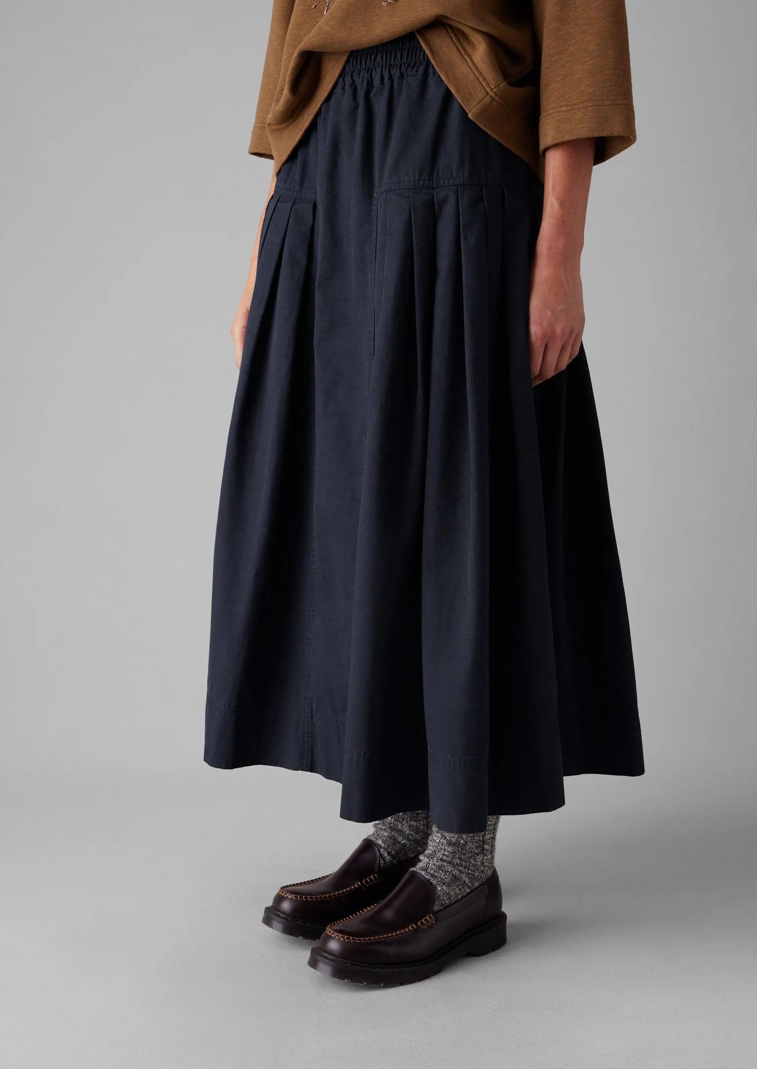 Pleated Organic Cotton Skirt | Navy sold by TOAST product image thumbnail 3
