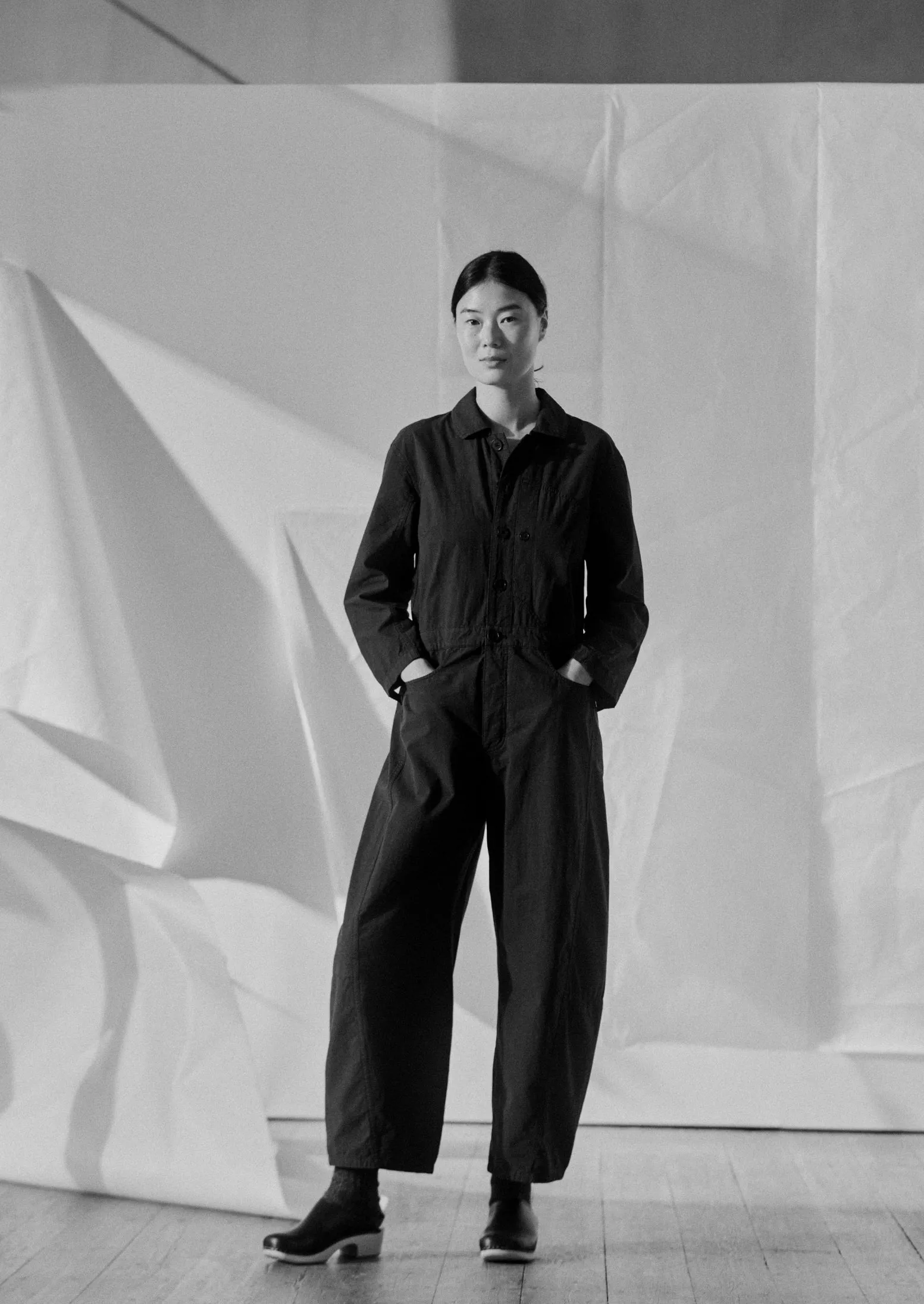 Half Placket Cotton Linen Jumpsuit | Soft Black sold by TOAST product image thumbnail 2