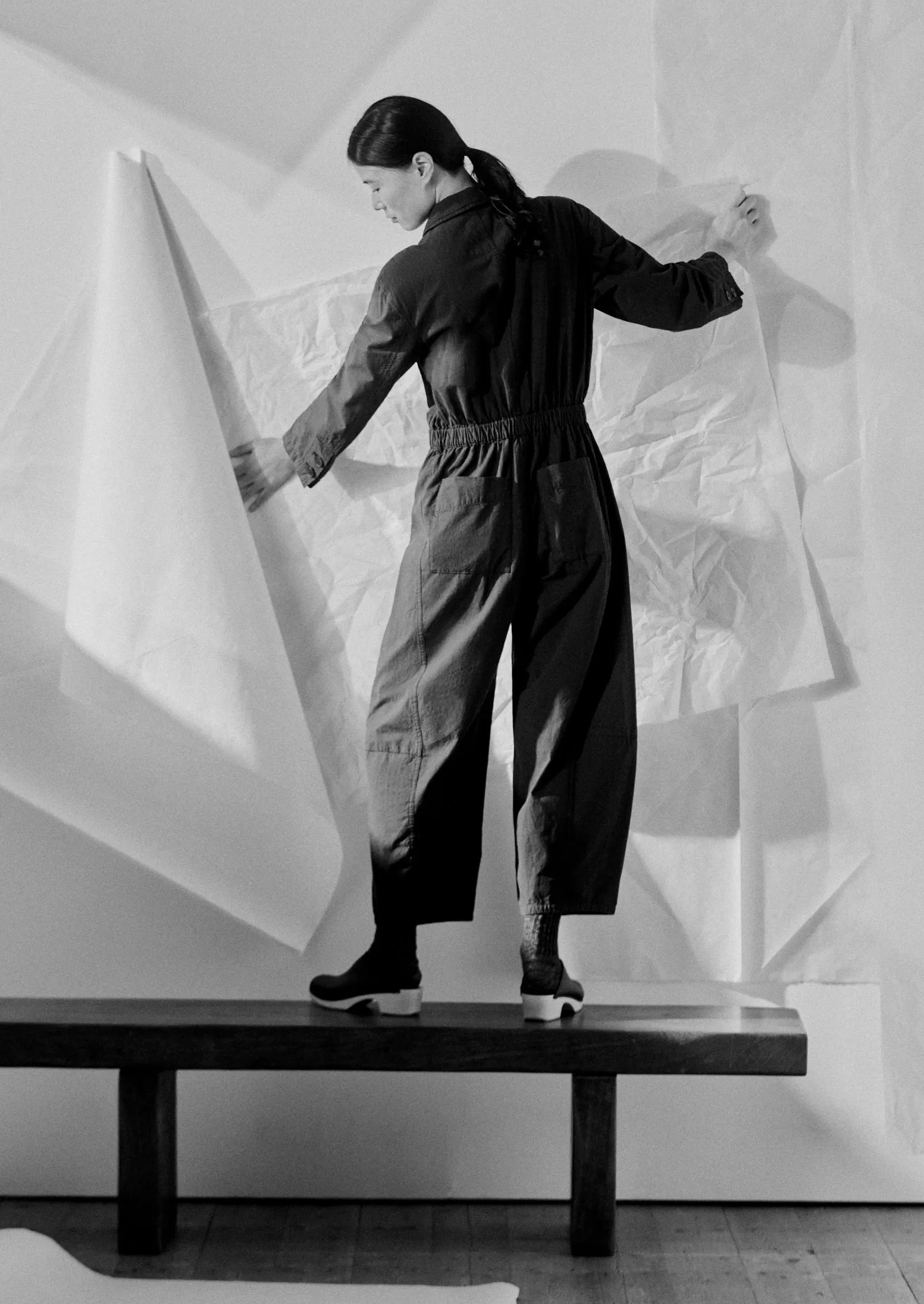 Half Placket Cotton Linen Jumpsuit | Soft Black sold by TOAST product image thumbnail 3