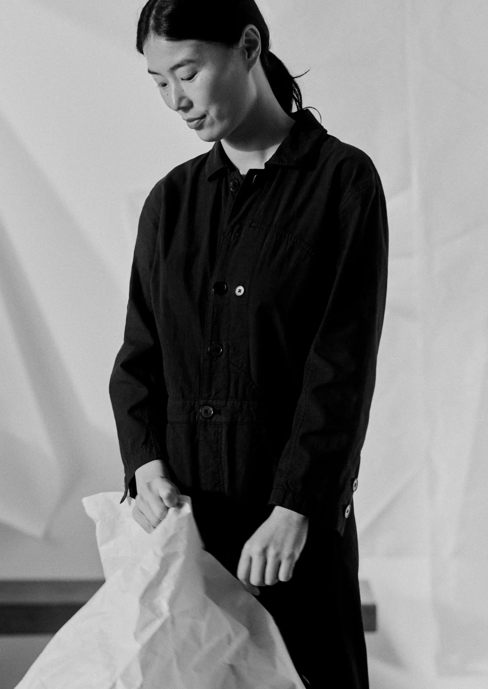 Half Placket Cotton Linen Jumpsuit | Soft Black sold by TOAST product image thumbnail 4