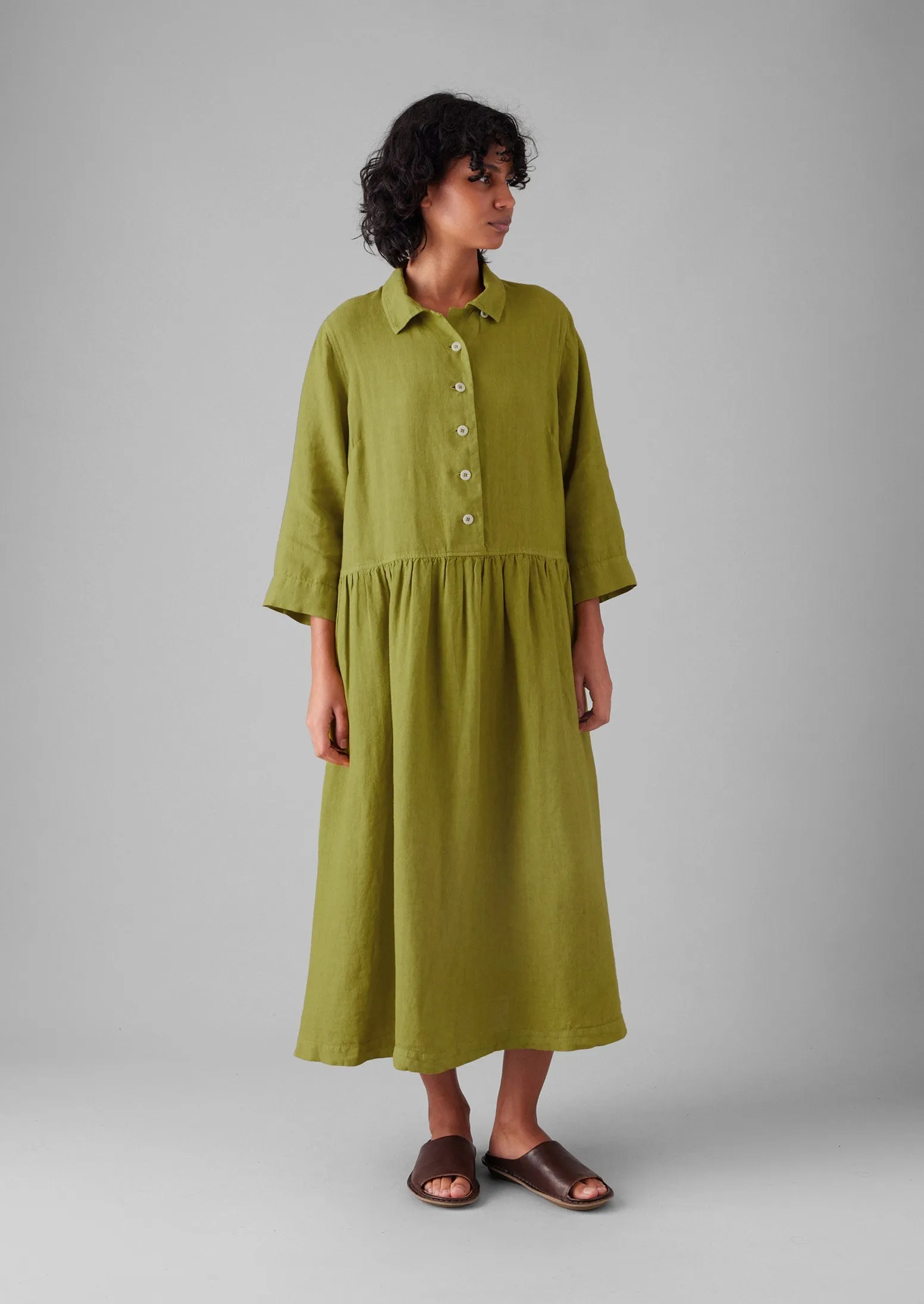 Garment Dyed Lightweight Linen Shirt Dress | Olivine sold by TOAST product image thumbnail 4