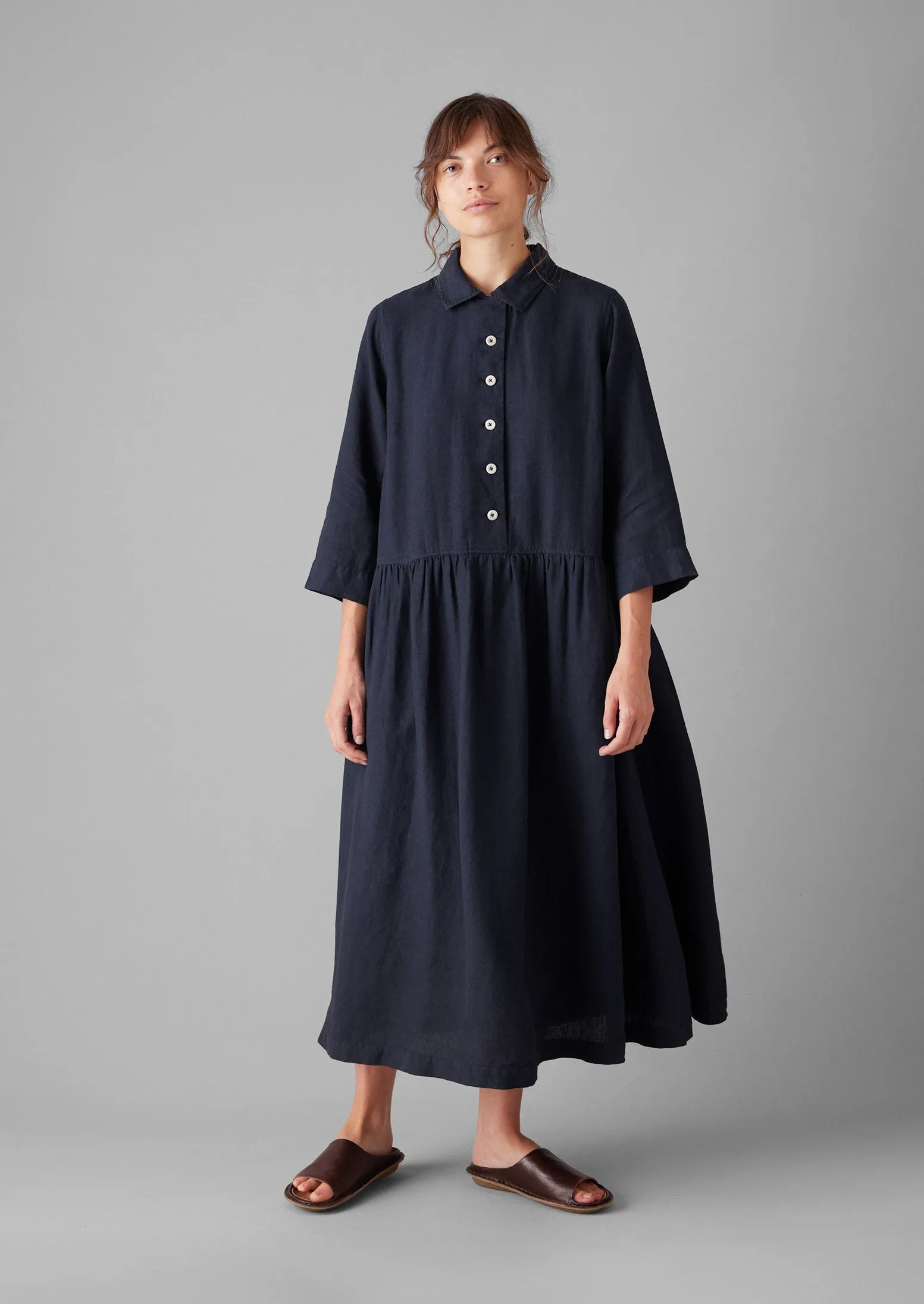 Garment Dyed Lightweight Linen Shirt Dress | Midnight sold by TOAST product image thumbnail 3