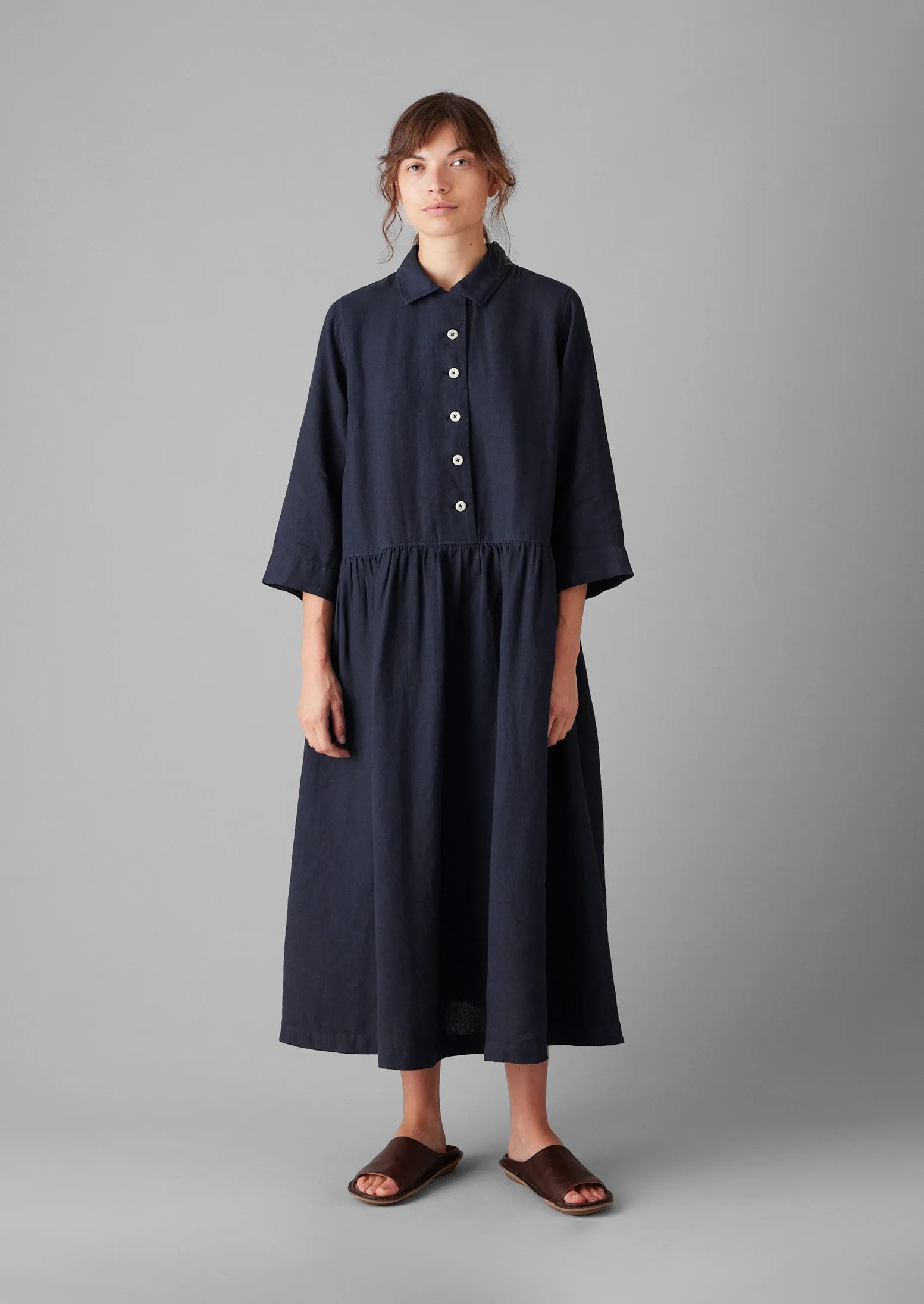 Garment Dyed Lightweight Linen Shirt Dress | Midnight sold by TOAST product image thumbnail 2