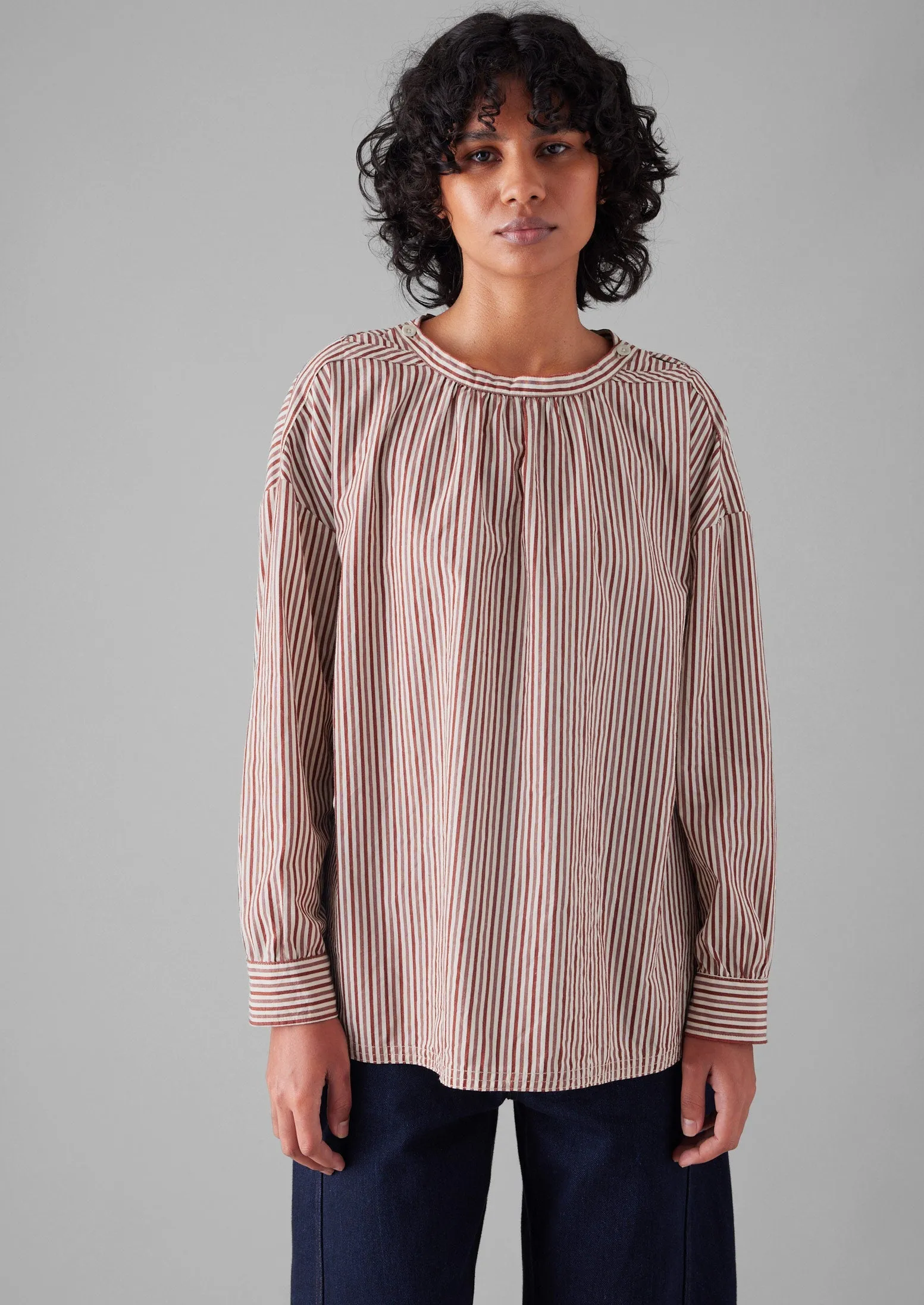 Stripe Cotton Gathered Smock Top | Brick/Ecru sold by TOAST product image thumbnail 5