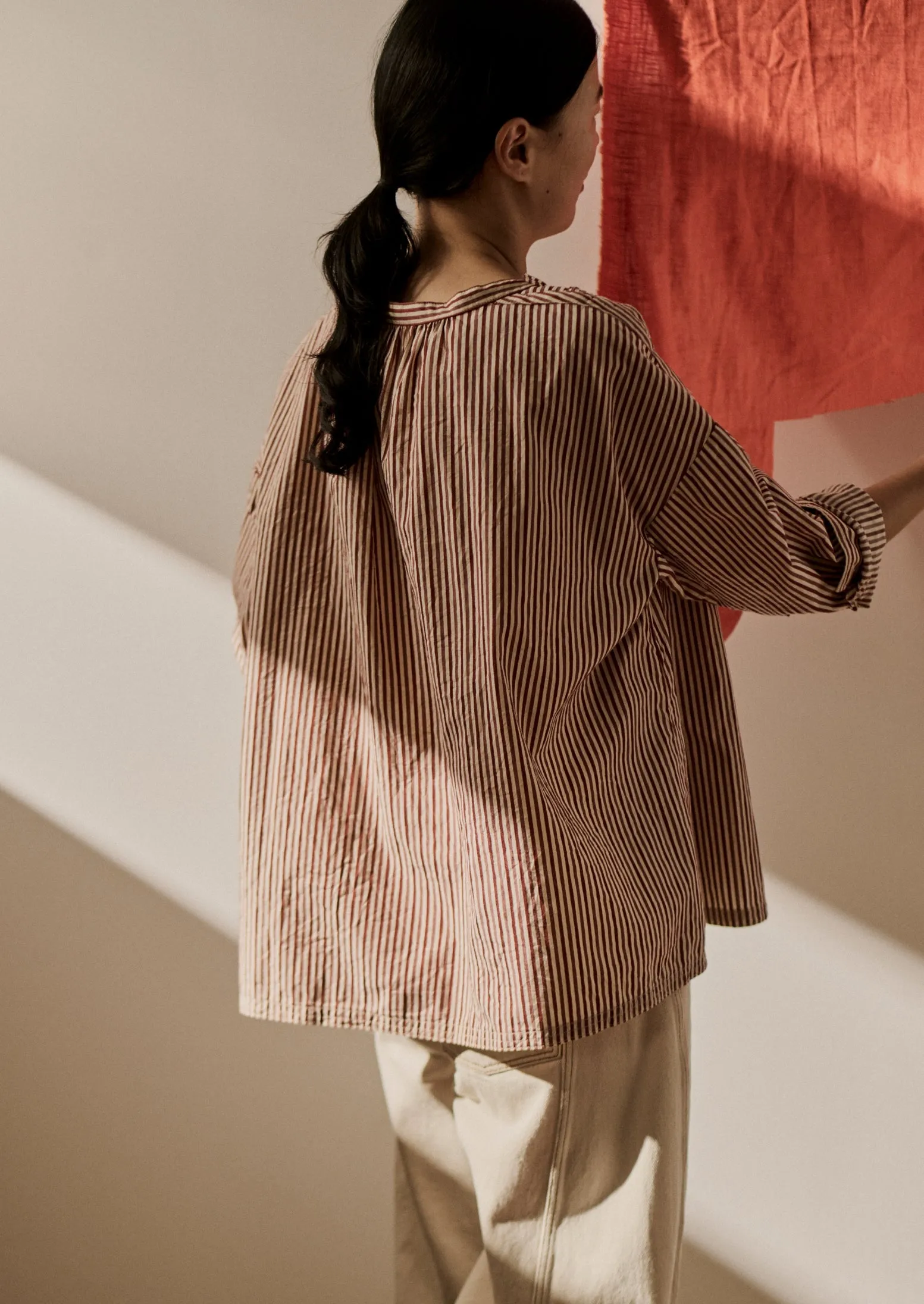 Stripe Cotton Gathered Smock Top | Brick/Ecru sold by TOAST product image thumbnail 2