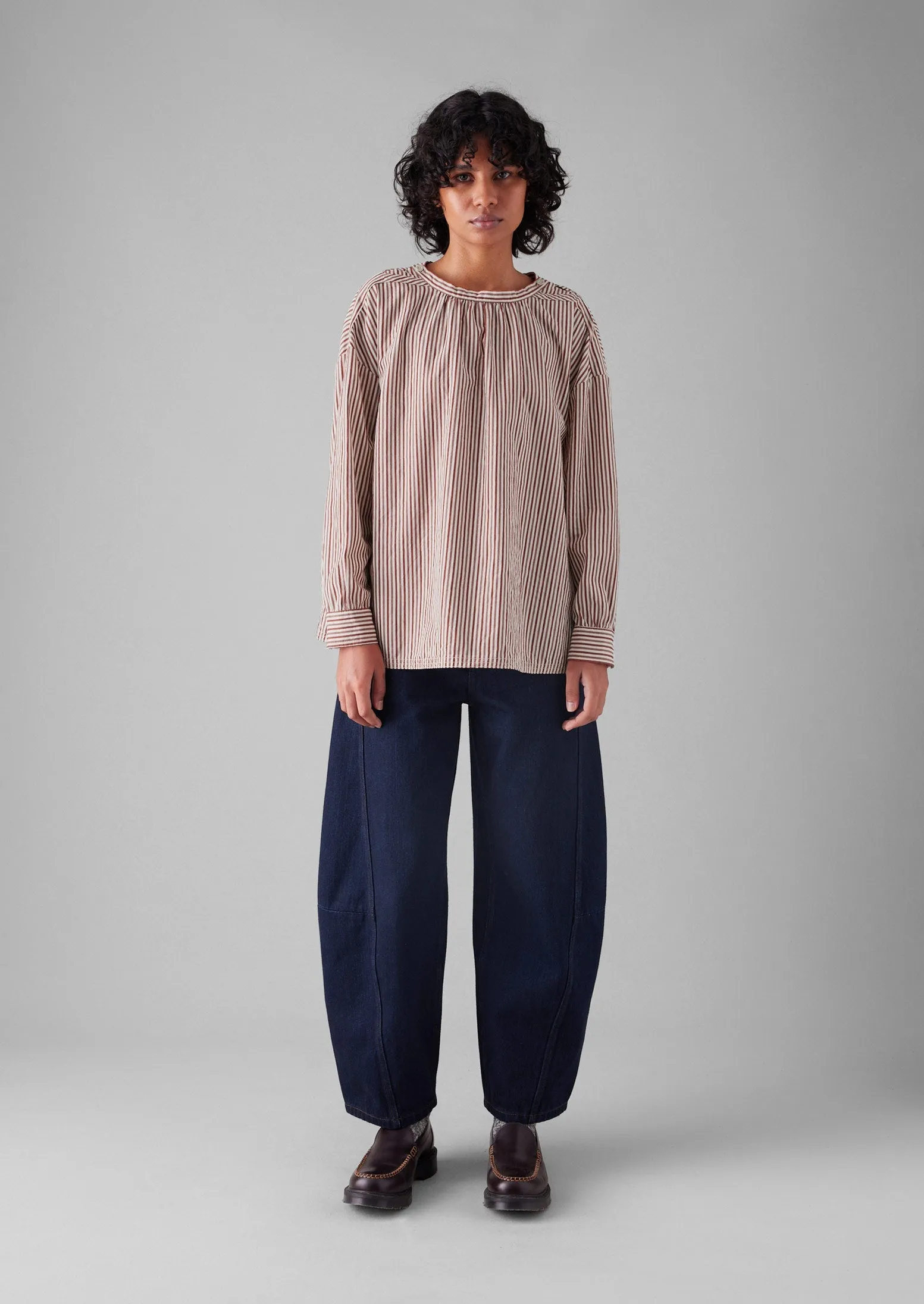 Stripe Cotton Gathered Smock Top | Brick/Ecru sold by TOAST product image thumbnail 3