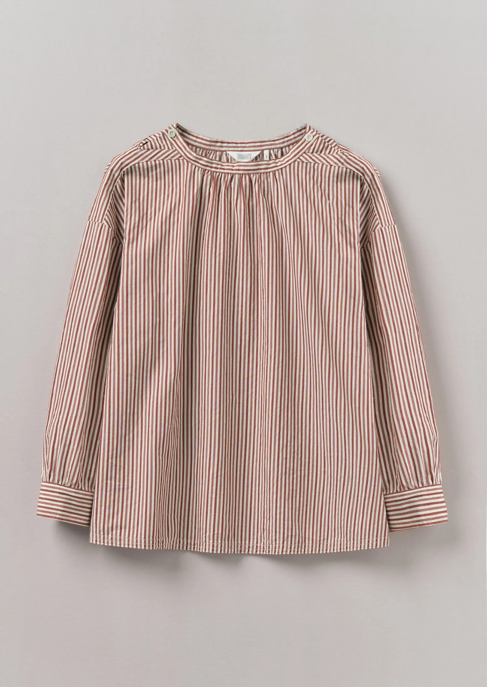 Stripe Cotton Gathered Smock Top | Brick/Ecru sold by TOAST