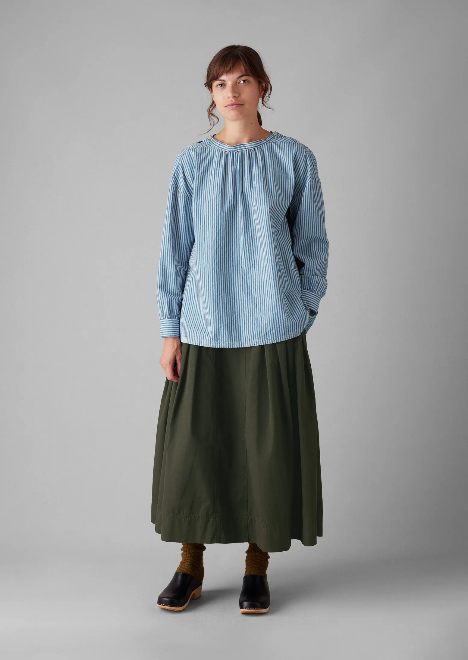 Stripe Cotton Gathered Smock Top | Ocean Blue/Ecru sold by TOAST product image thumbnail 4
