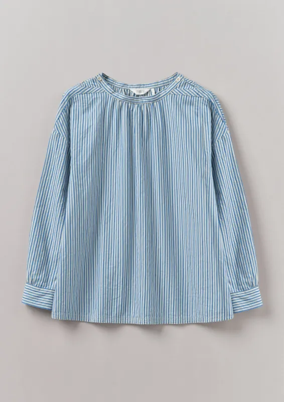 Stripe Cotton Gathered Smock Top | Ocean Blue/Ecru sold by TOAST