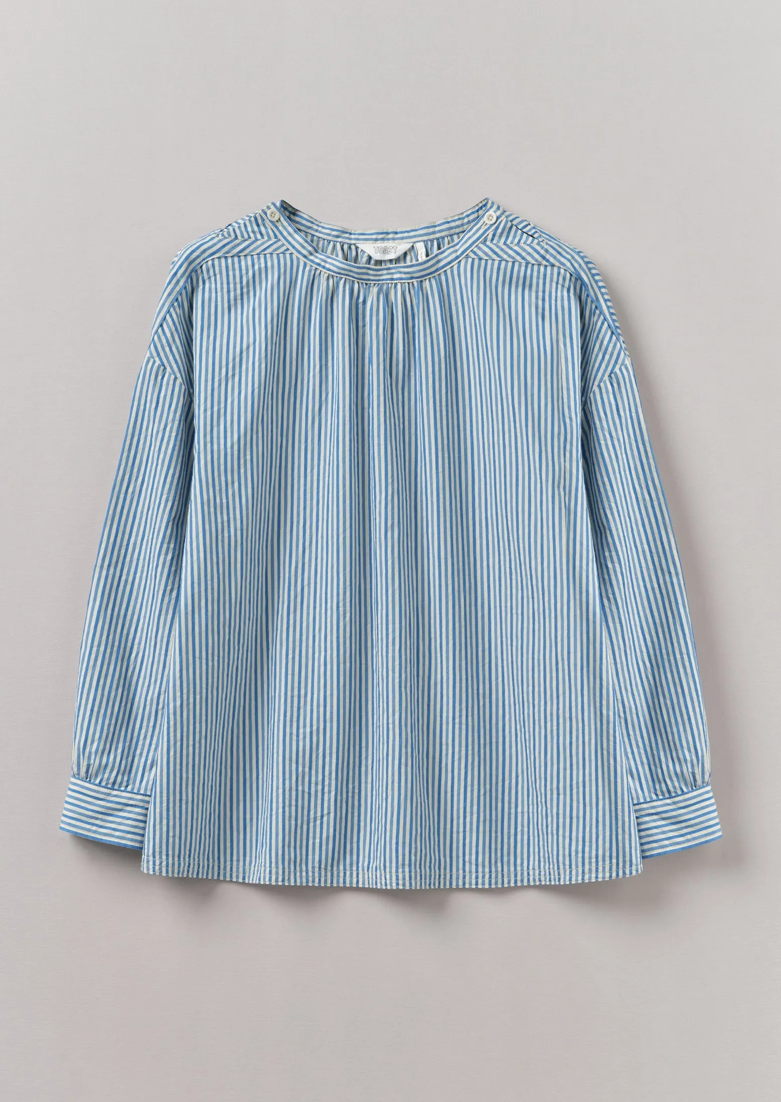 Stripe Cotton Gathered Smock Top | Ocean Blue/Ecru sold by TOAST