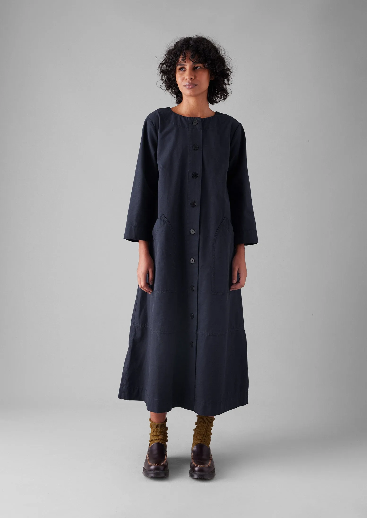 Buttoned Organic Cotton Dress | Navy sold by TOAST product image thumbnail 5