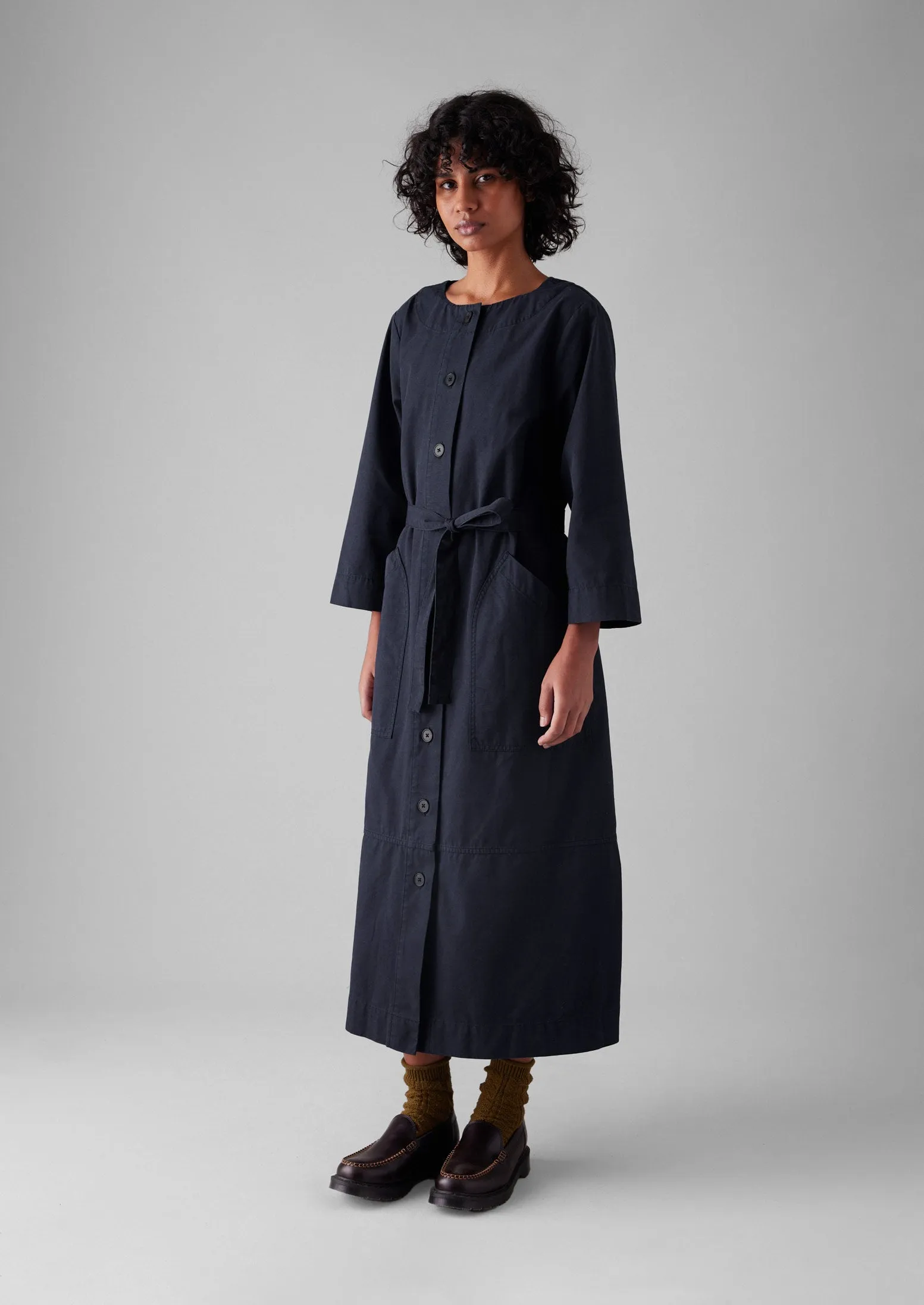 Buttoned Organic Cotton Dress | Navy sold by TOAST product image thumbnail 2