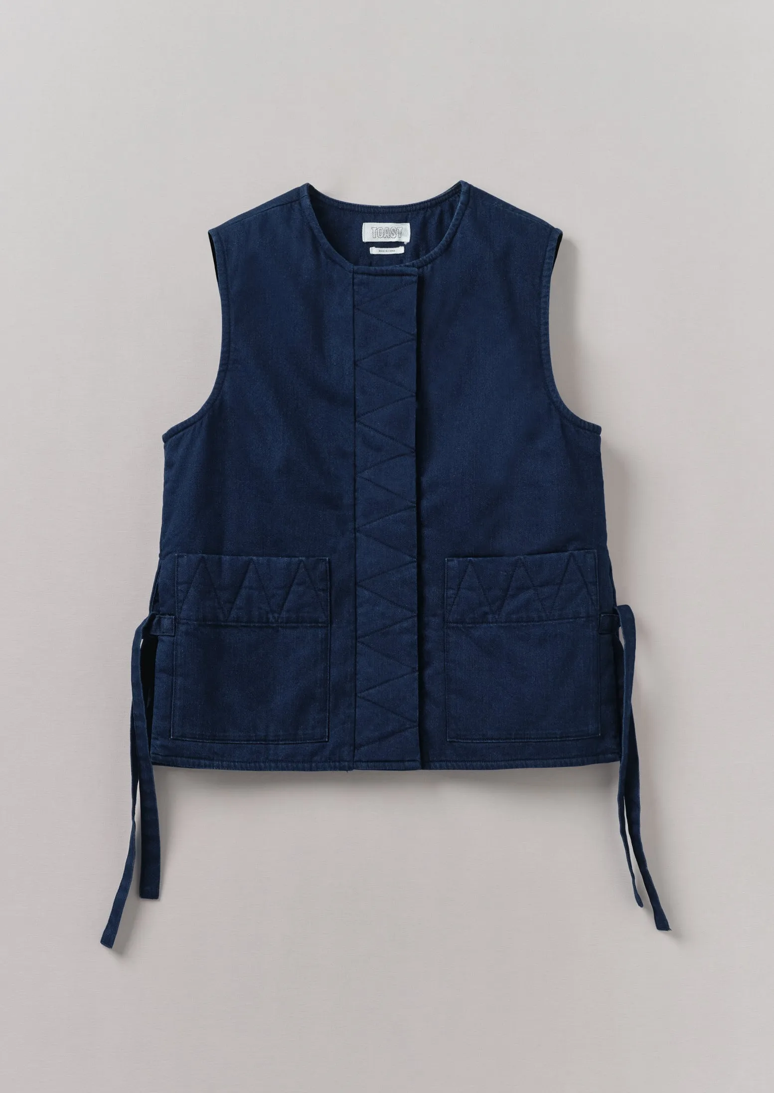 Indigo Twill Side Tie Vest | Indigo sold by TOAST