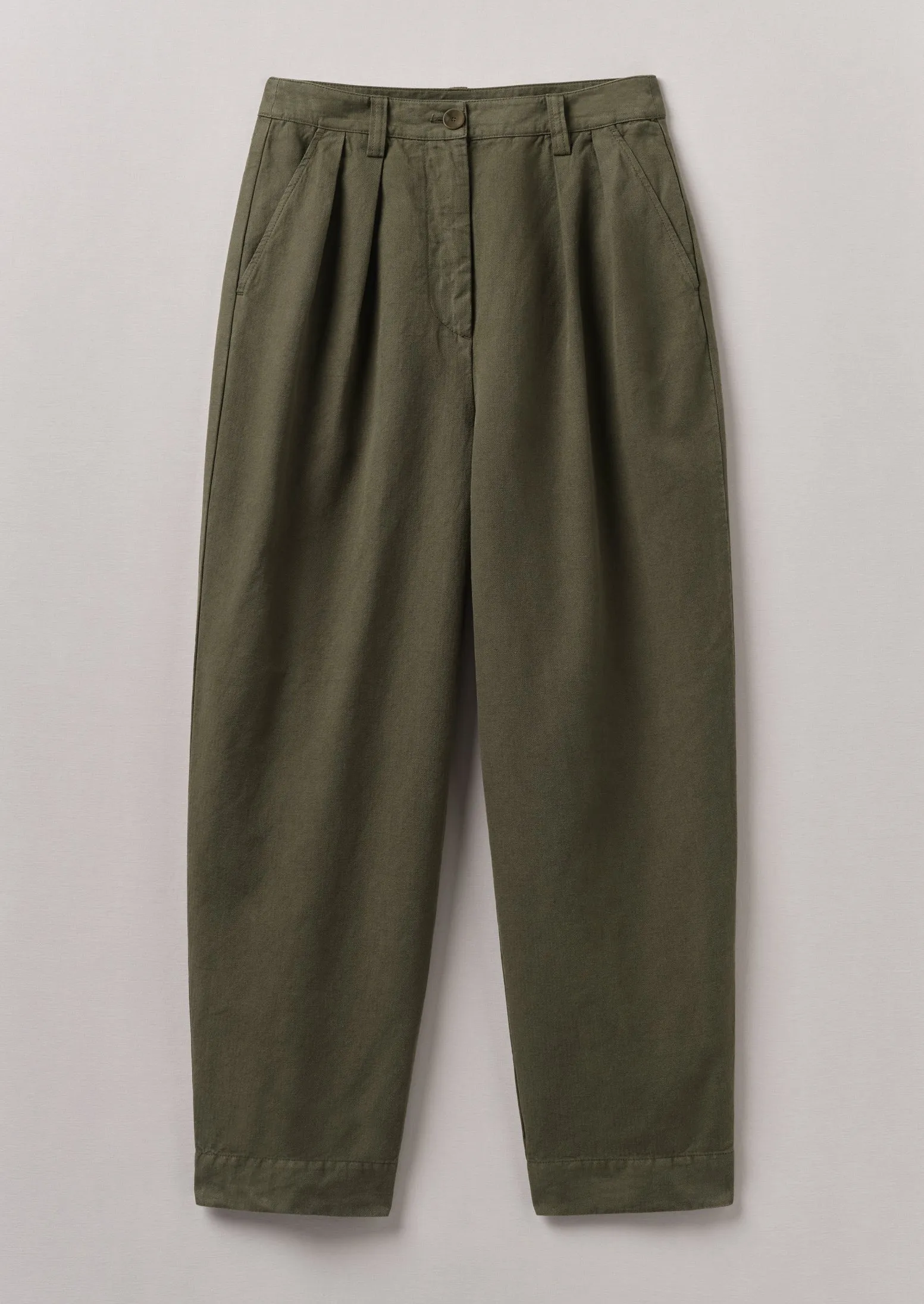 Cotton Linen Herringbone Trousers | Sap Green sold by TOAST