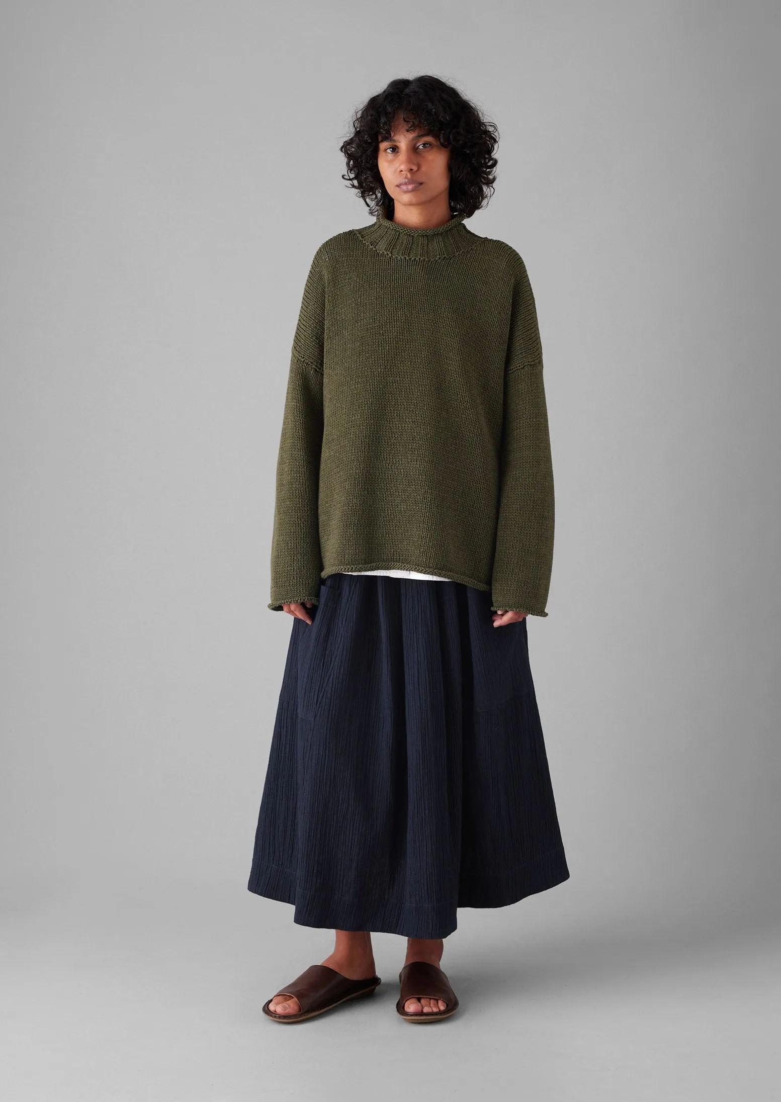 Textured Cotton Easy Sweater | Darkest Olive sold by TOAST product image thumbnail 2
