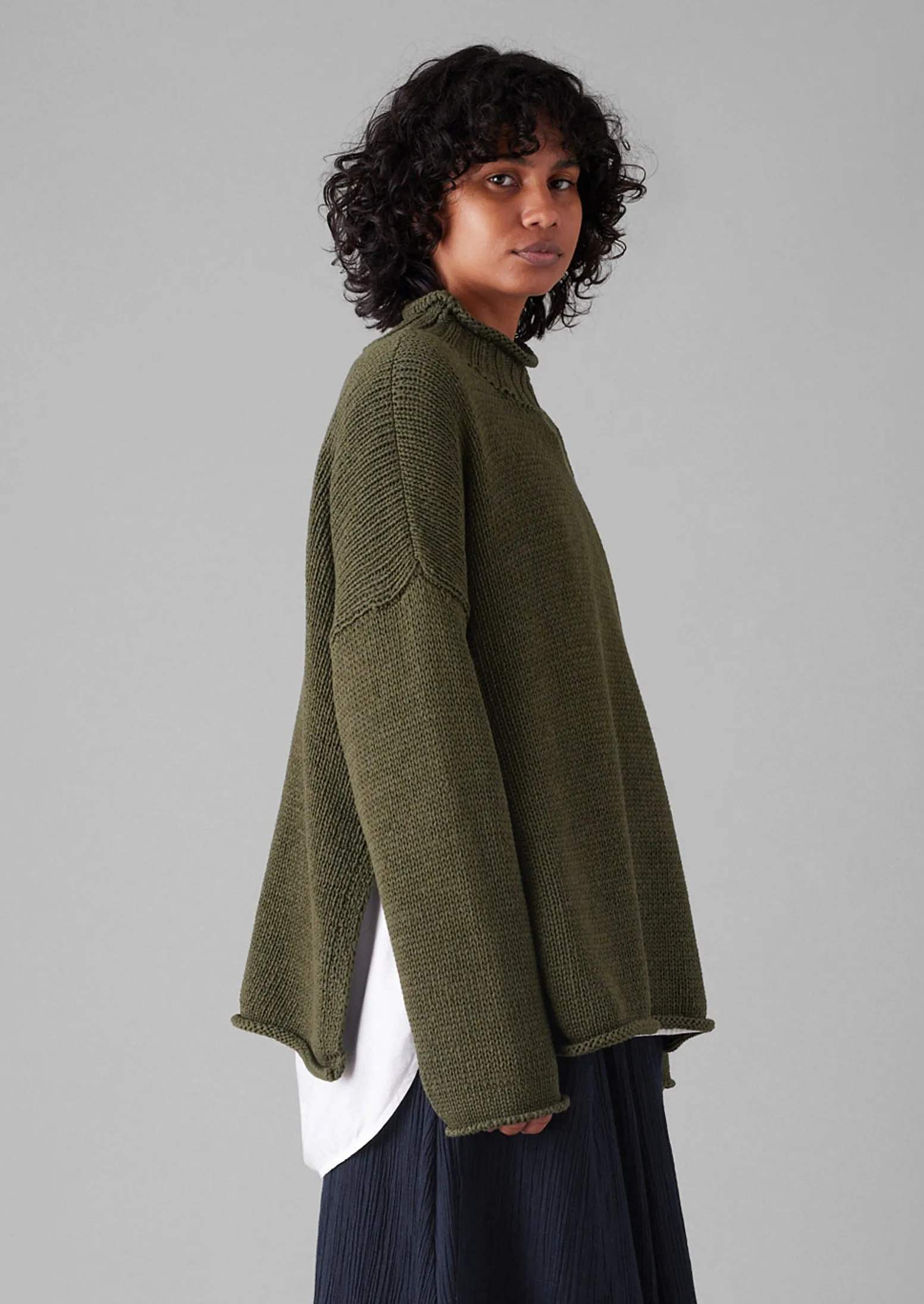 Textured Cotton Easy Sweater | Darkest Olive sold by TOAST product image thumbnail 3