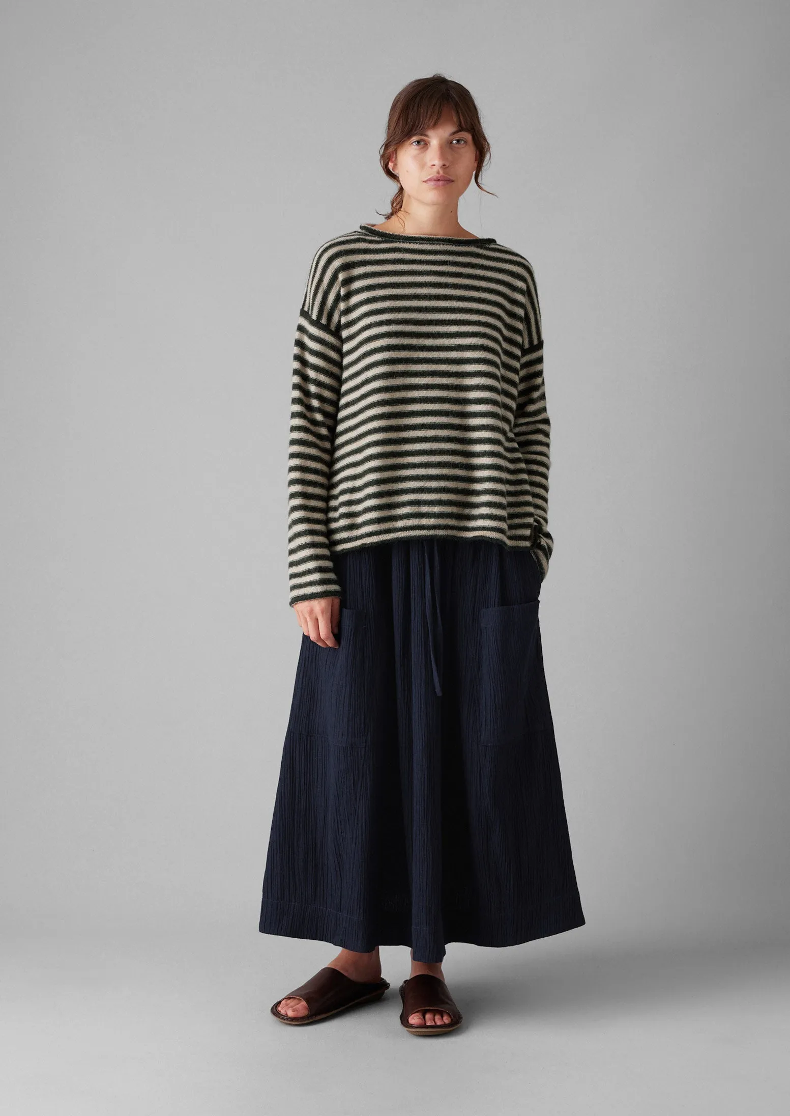 Stripe Alpaca Wool Crew Neck Sweater | Oatmeal/Olive sold by TOAST product image thumbnail 3