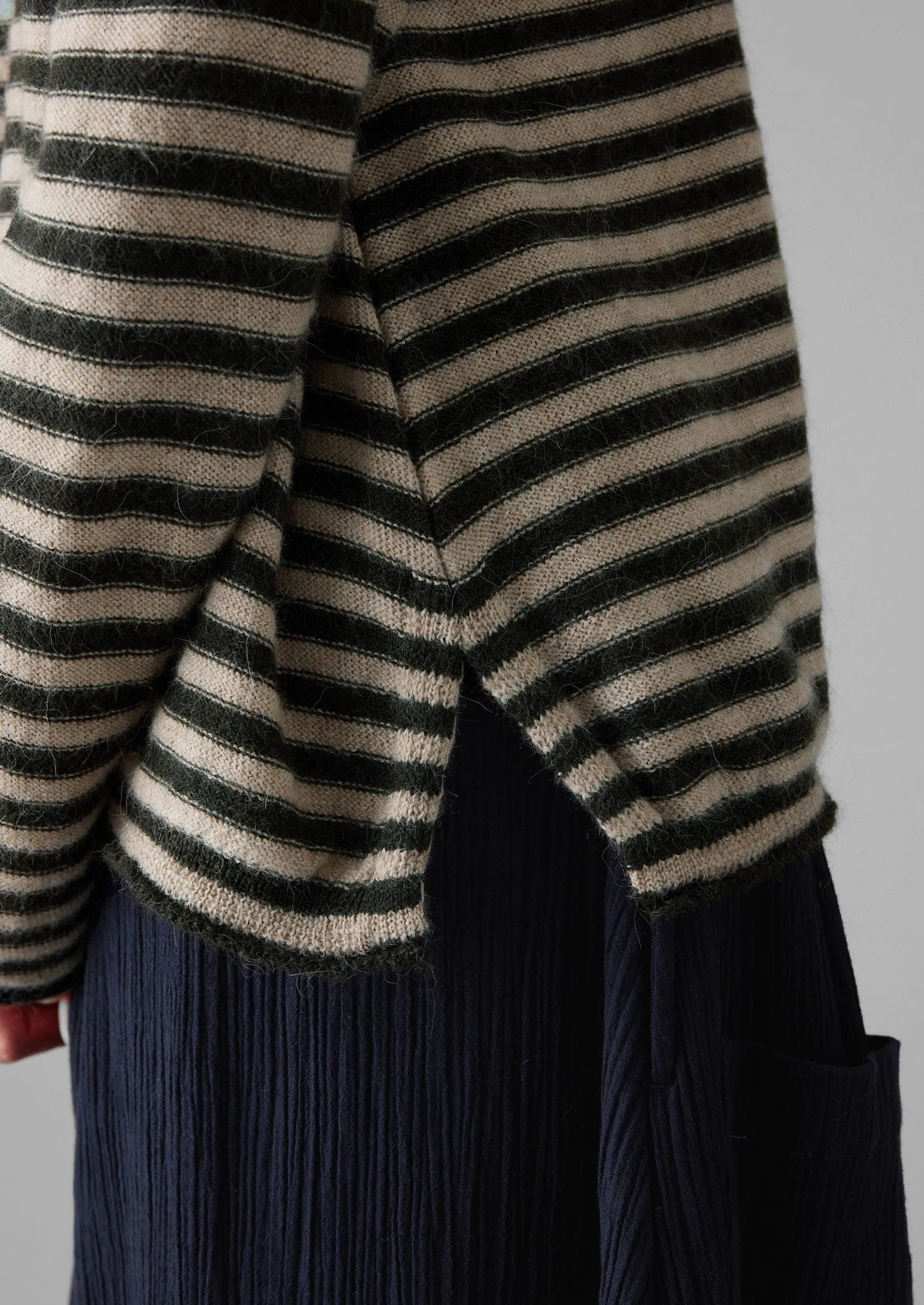 Stripe Alpaca Wool Crew Neck Sweater | Oatmeal/Olive sold by TOAST product image thumbnail 4