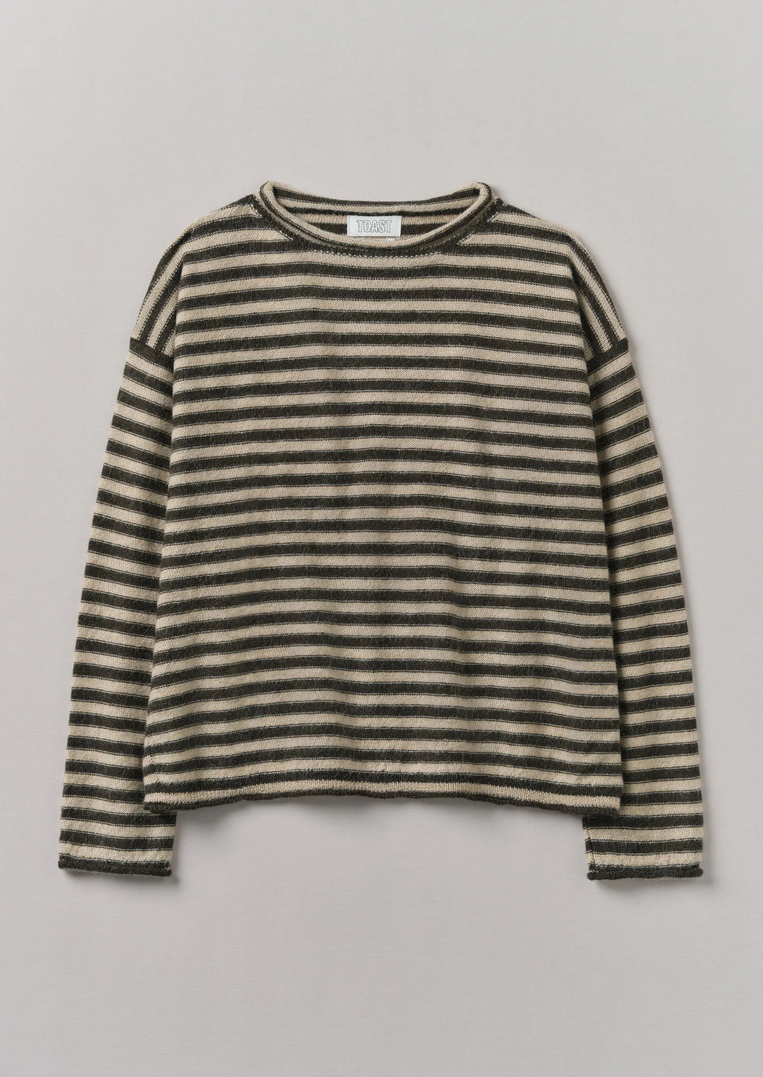 Stripe Alpaca Wool Crew Neck Sweater | Oatmeal/Olive sold by TOAST