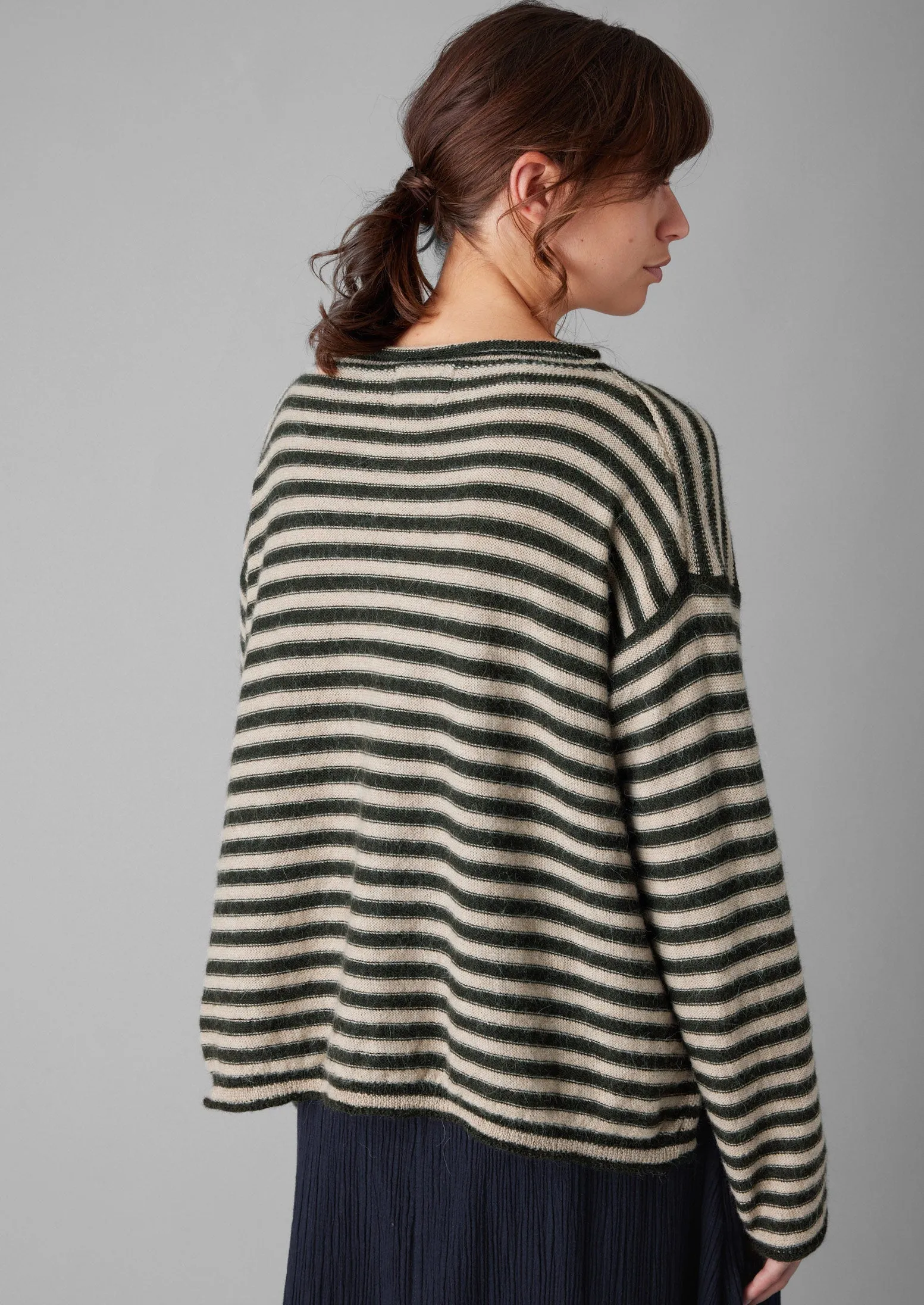 Stripe Alpaca Wool Crew Neck Sweater | Oatmeal/Olive sold by TOAST product image thumbnail 5