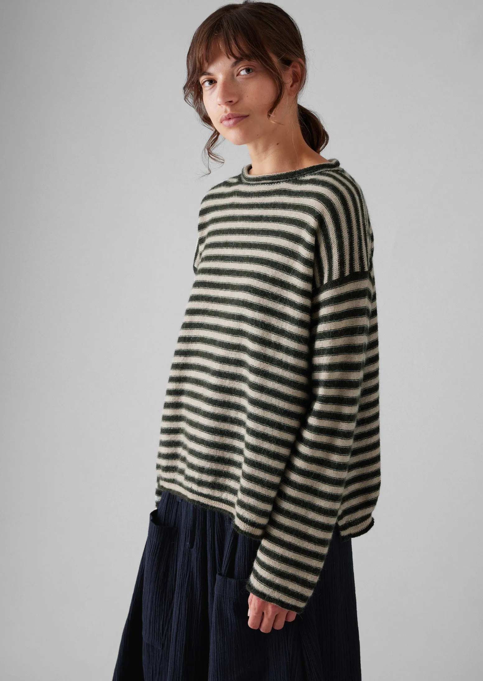 Stripe Alpaca Wool Crew Neck Sweater | Oatmeal/Olive sold by TOAST product image thumbnail 2