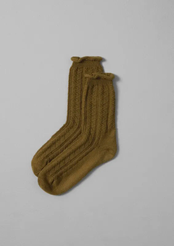 Guernsey Stitch Cotton Socks | Golden Olive made by TOAST