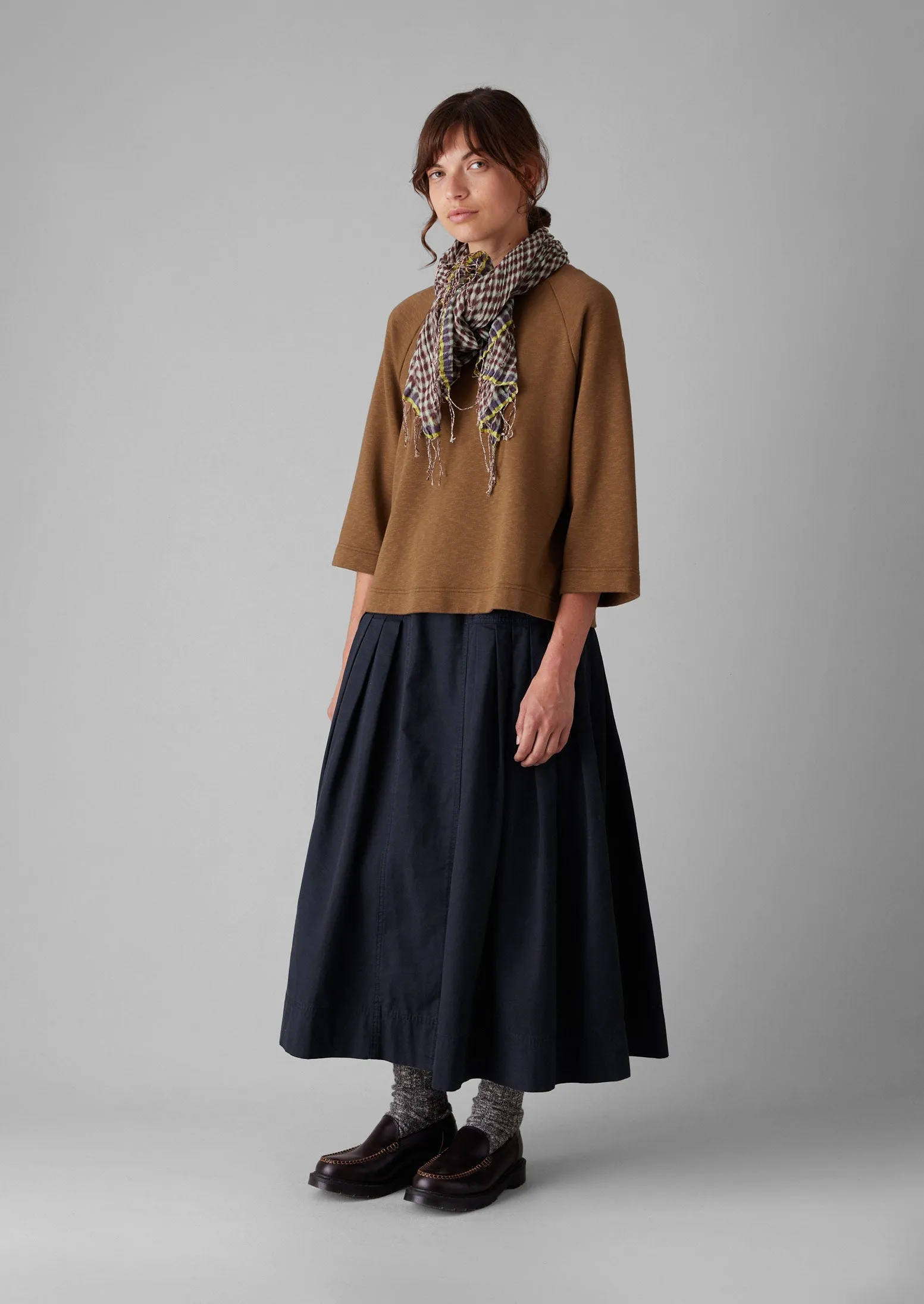 Pinwheel Gingham Cotton Scarf | Ecru/Brown Ochre sold by TOAST product image thumbnail 4