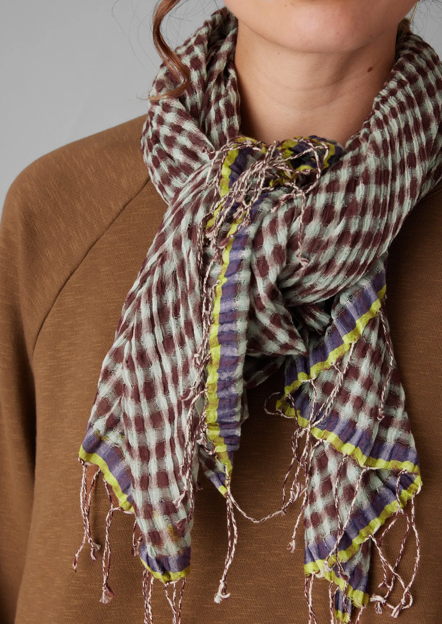 Pinwheel Gingham Cotton Scarf | Ecru/Brown Ochre sold by TOAST product image thumbnail 2