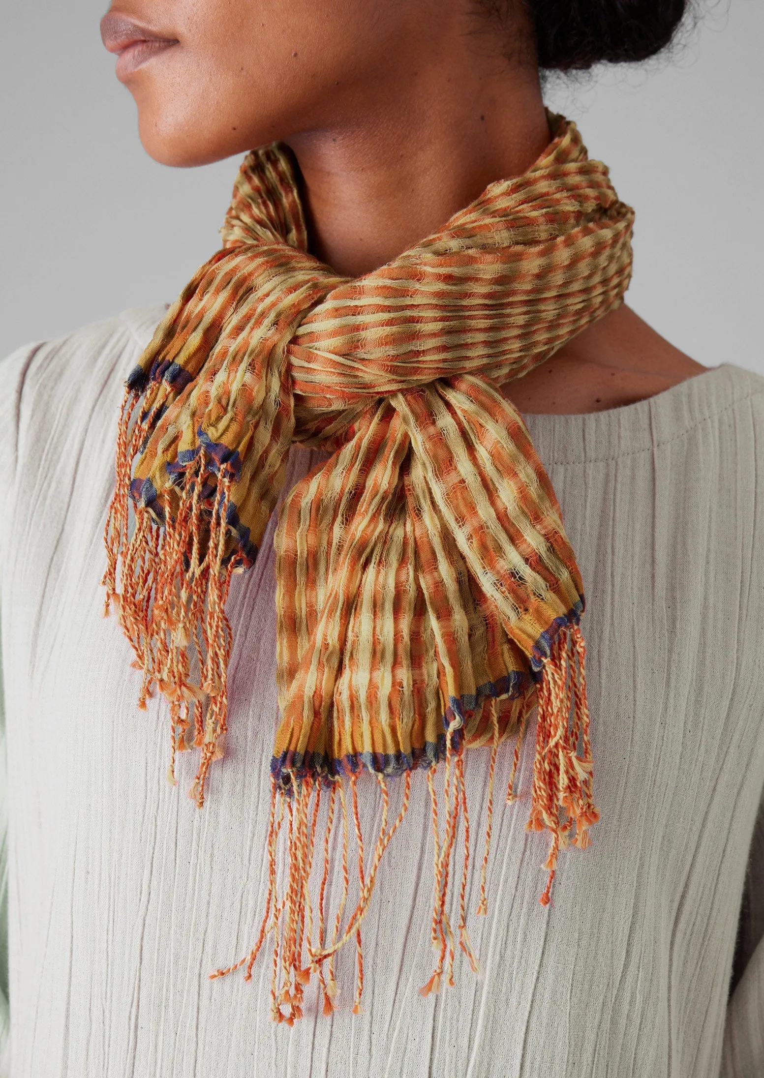 Pinwheel Gingham Cotton Scarf | Narcissus Yellow /Poppy Orange sold by TOAST product image thumbnail 2