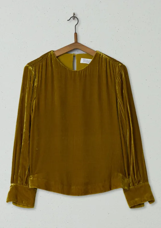 Reworn Silk Velvet Long Sleeve Top Size 6 (333) | Gold sold by TOAST