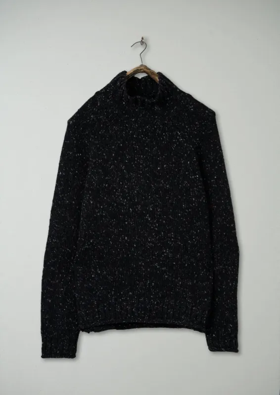 Renewed Mens Donegal Roll Neck Sweater Size L (007) | Black Marl sold by TOAST