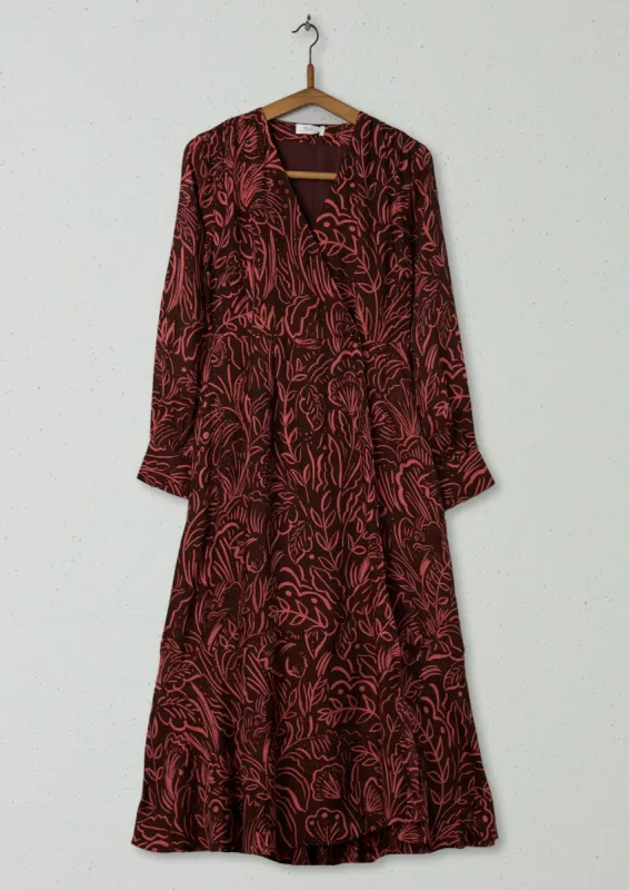 Reworn Print Wrap Dress Size 8 (657) | Maroon sold by TOAST