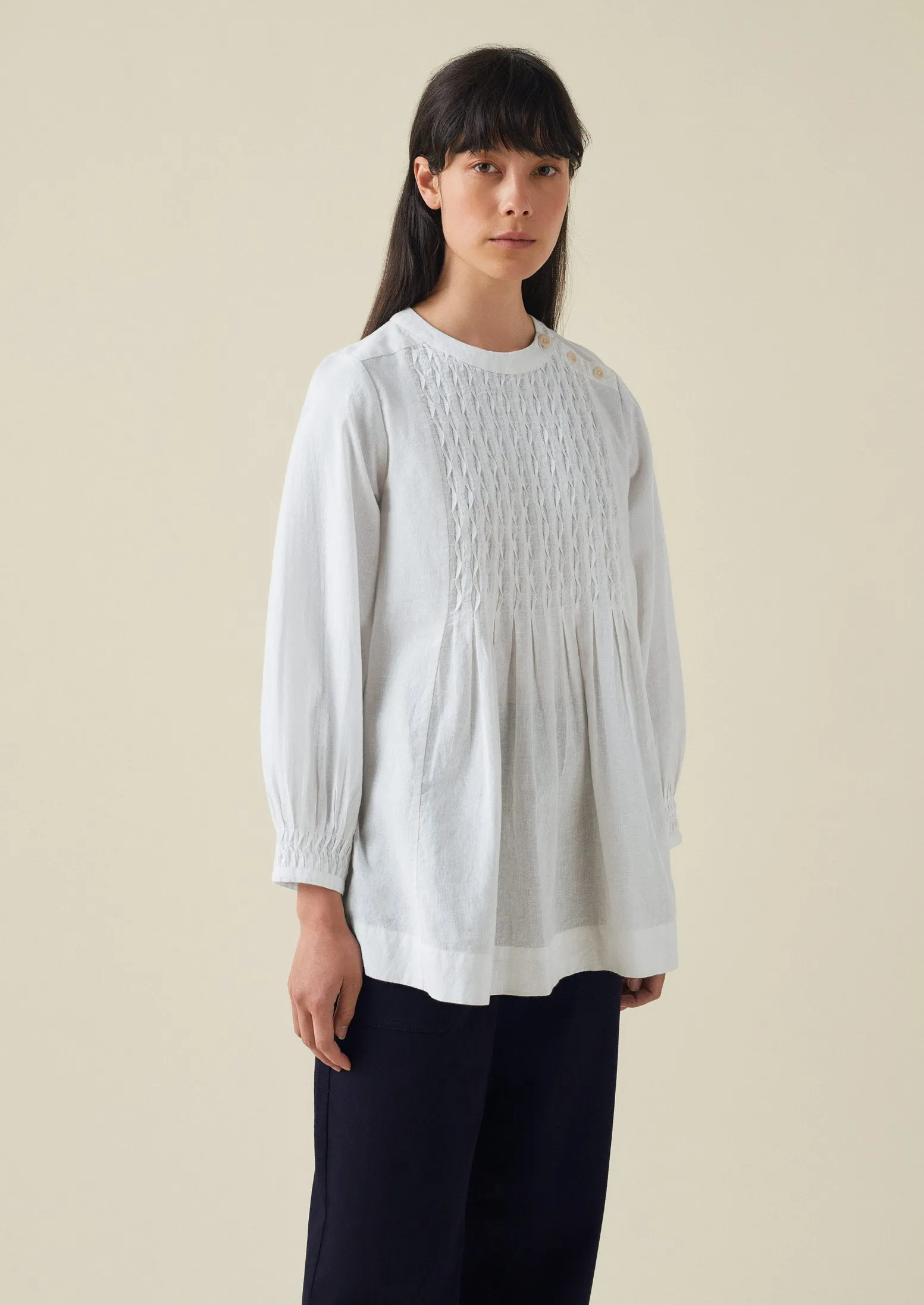 Pintuck Cotton Linen Top | Paper White sold by TOAST product image thumbnail 3