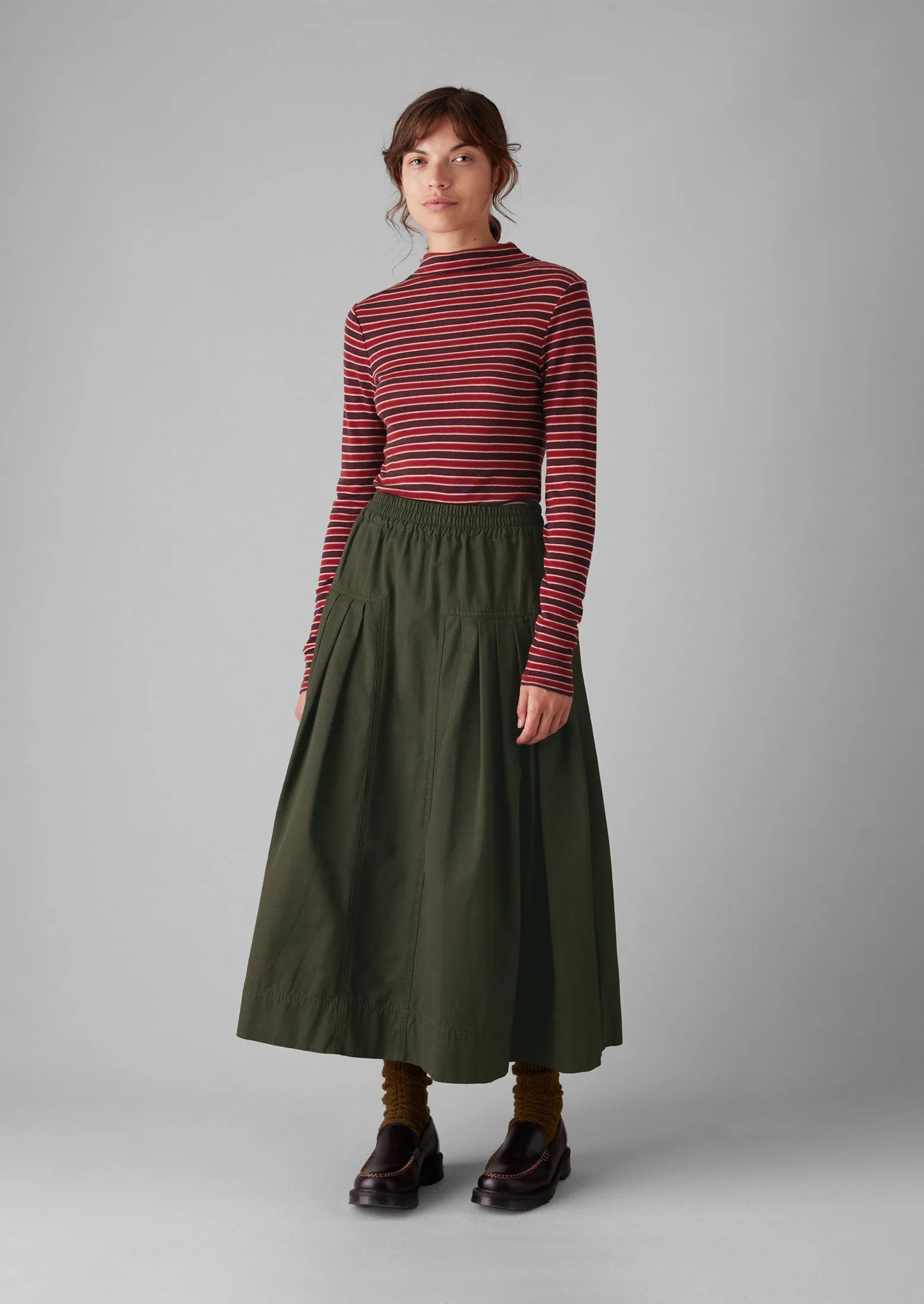 Aster Stripe High Neck Tee | Ecru/Tannat Red sold by TOAST product image thumbnail 3